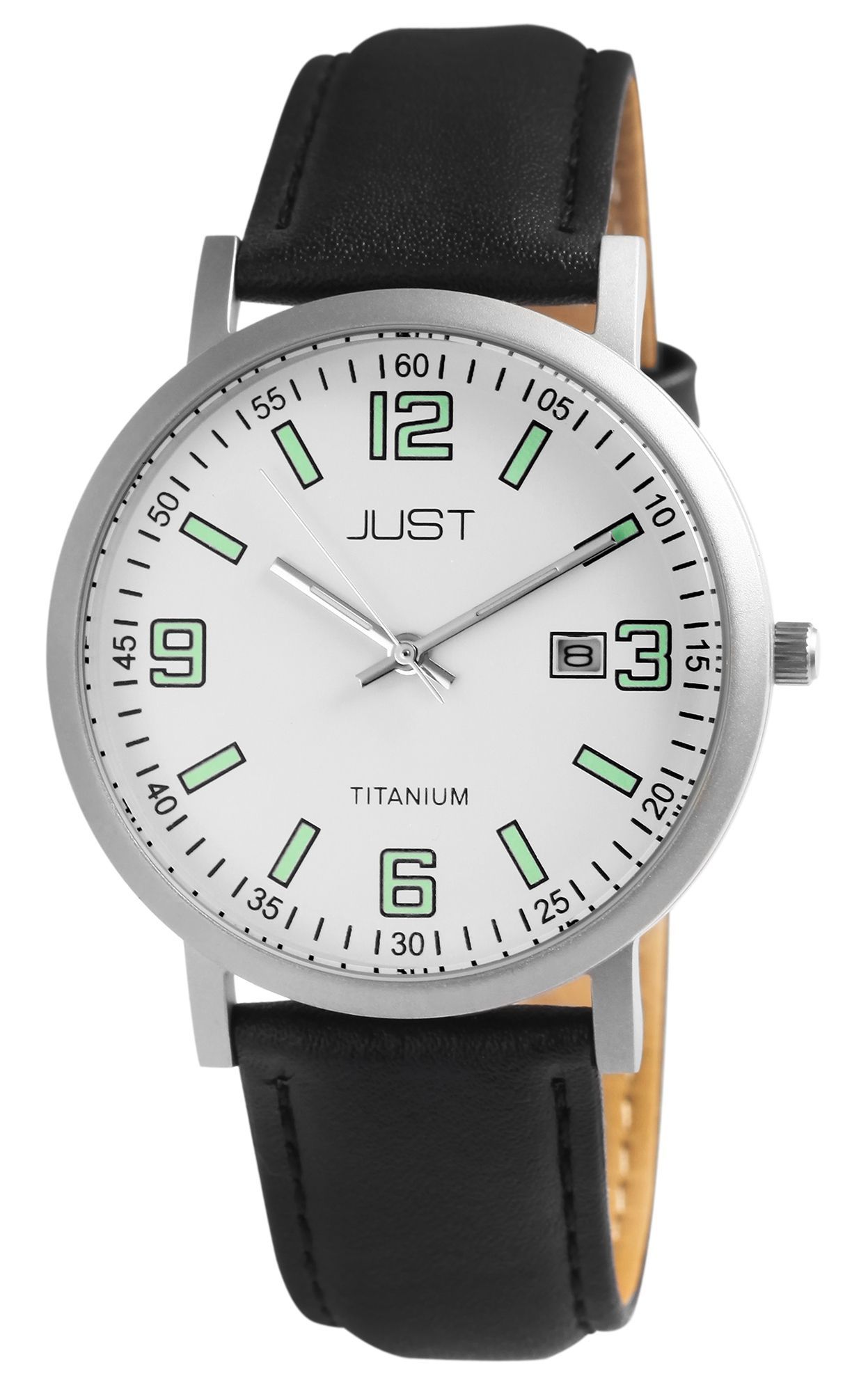 Just Titan herenhorloge met echt lederen band wit