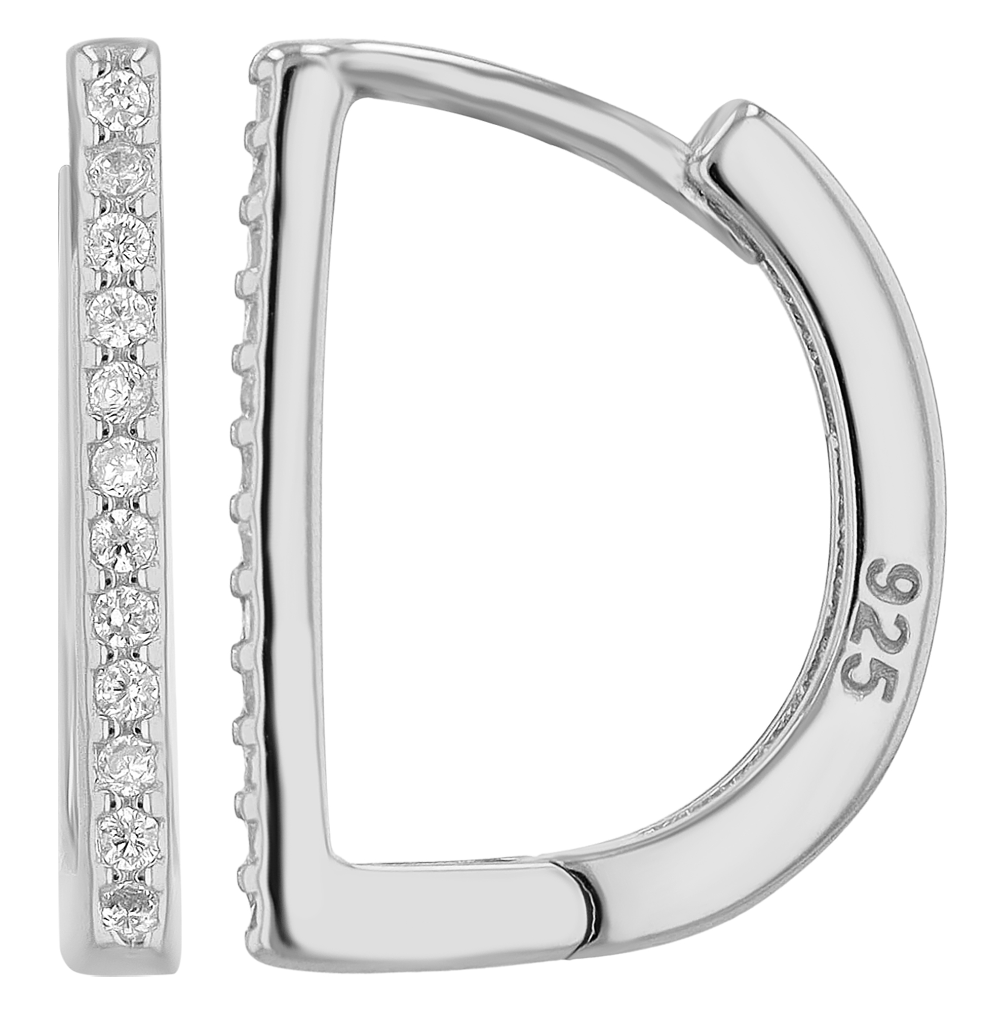 "Marielle" 925/- echt zilveren hoepeloorbellen, zirkonia, zilverkleurig gerhodineerd