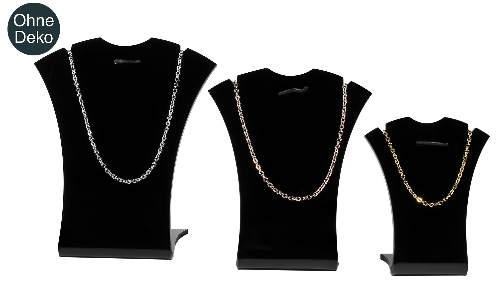 Acryl displaystandaard voor halskettingen (glanzende decoratieve serie), set van 3, zwart