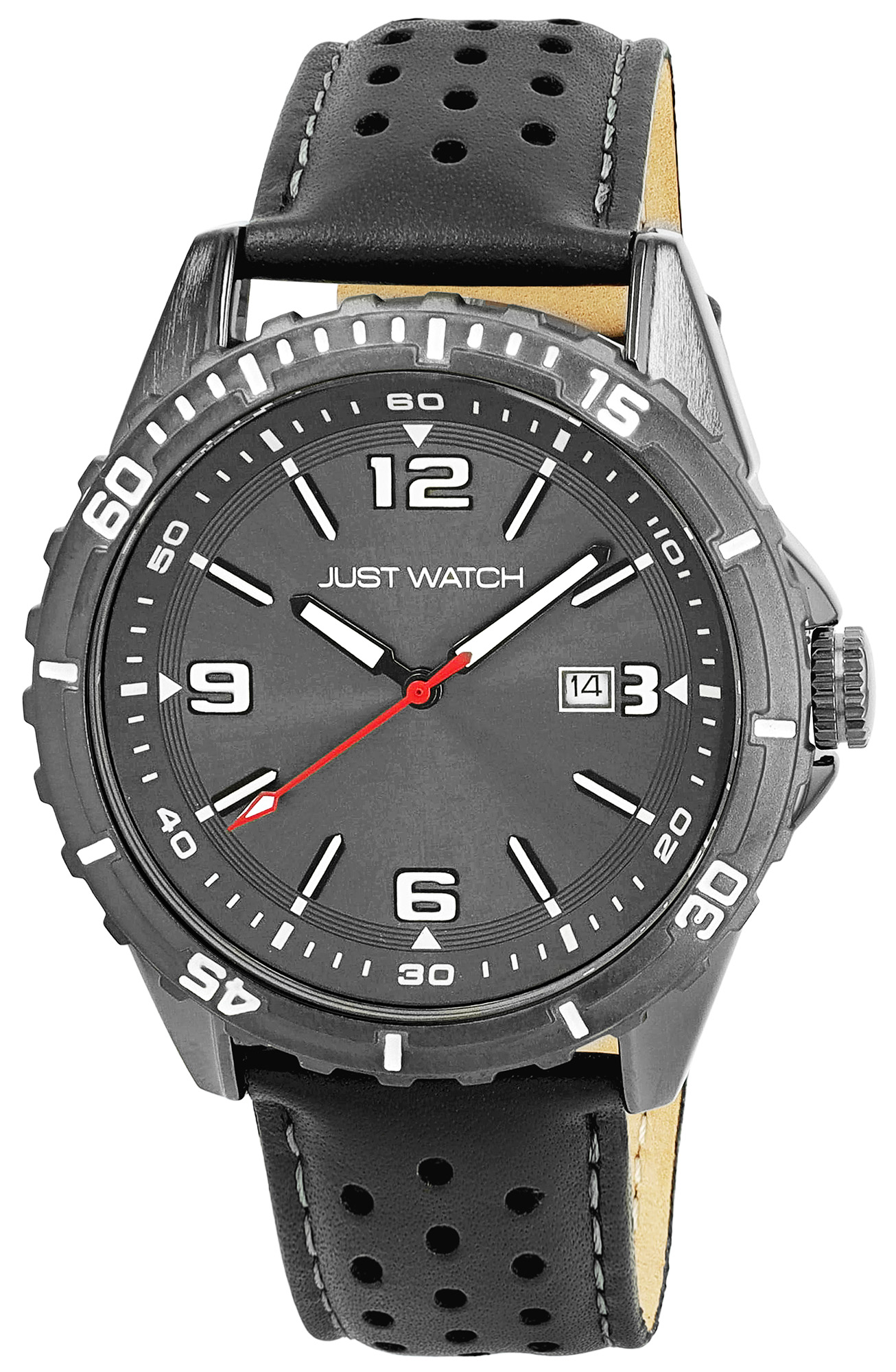 JUST WATCH Herrenuhr "Elwin"  mit Echt Lederband, Ø 43 mm, grau