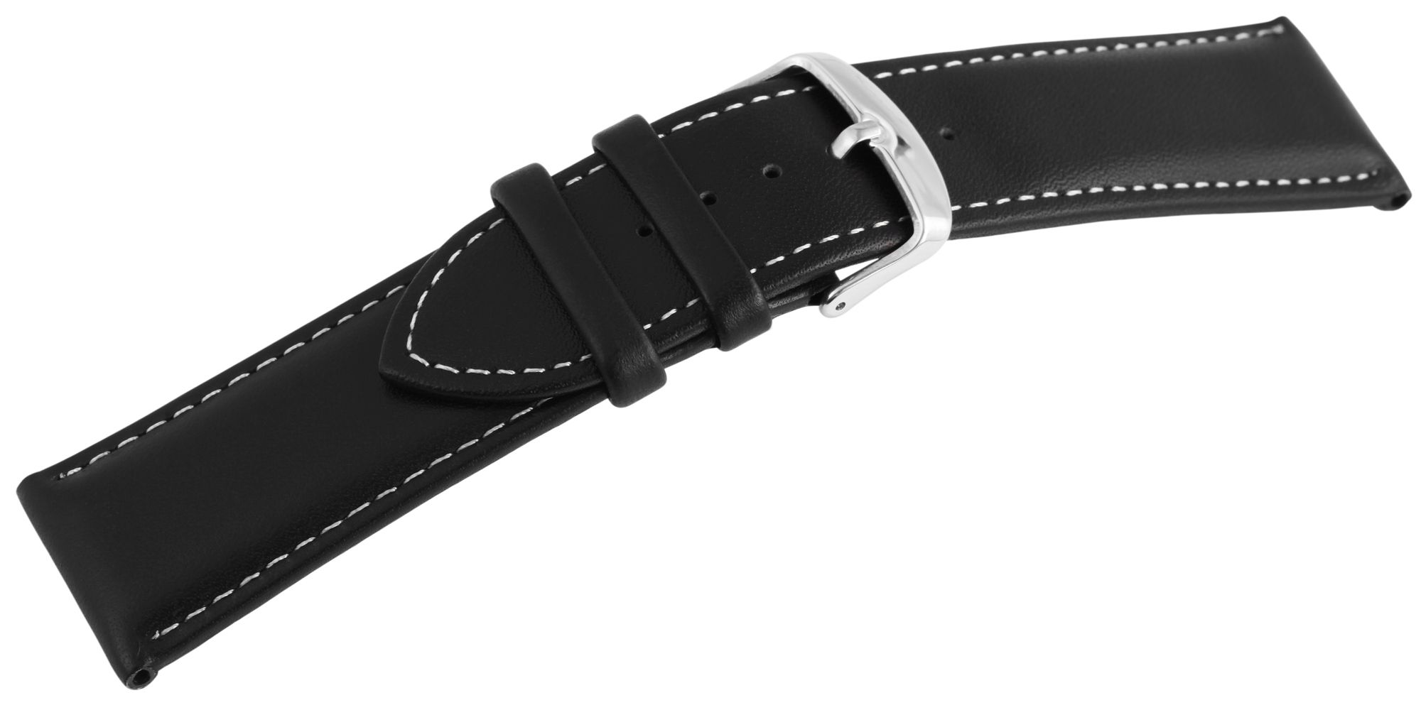 Echtleder-Uhrenarmband, schwarz, weiße Naht, 26 mm