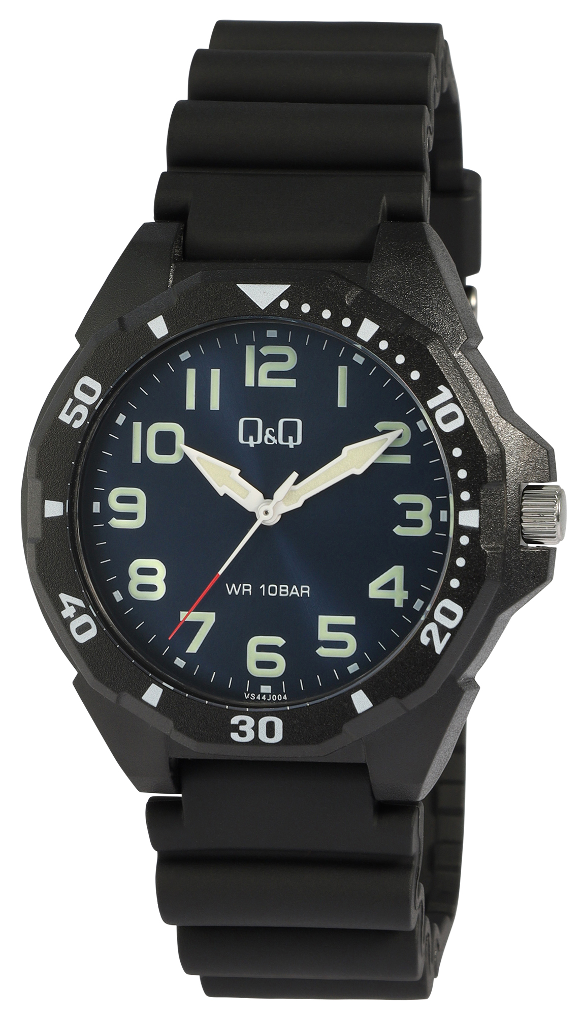 Q&Q Herrenuhr, Resinband, Ø 43 mm, schwarz/ dunkelblau