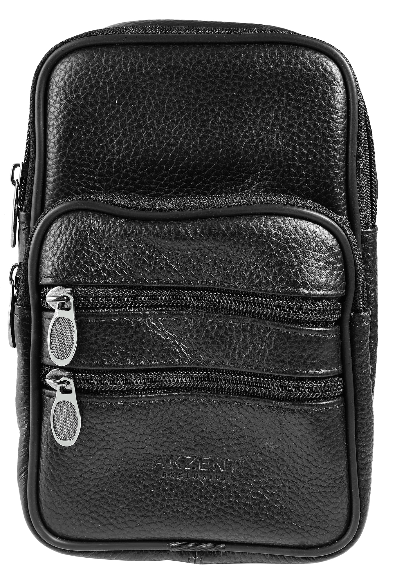 Akzent EXCLUSIVE, Echt Leder Tasche, Crossbody-Bag, schwarz