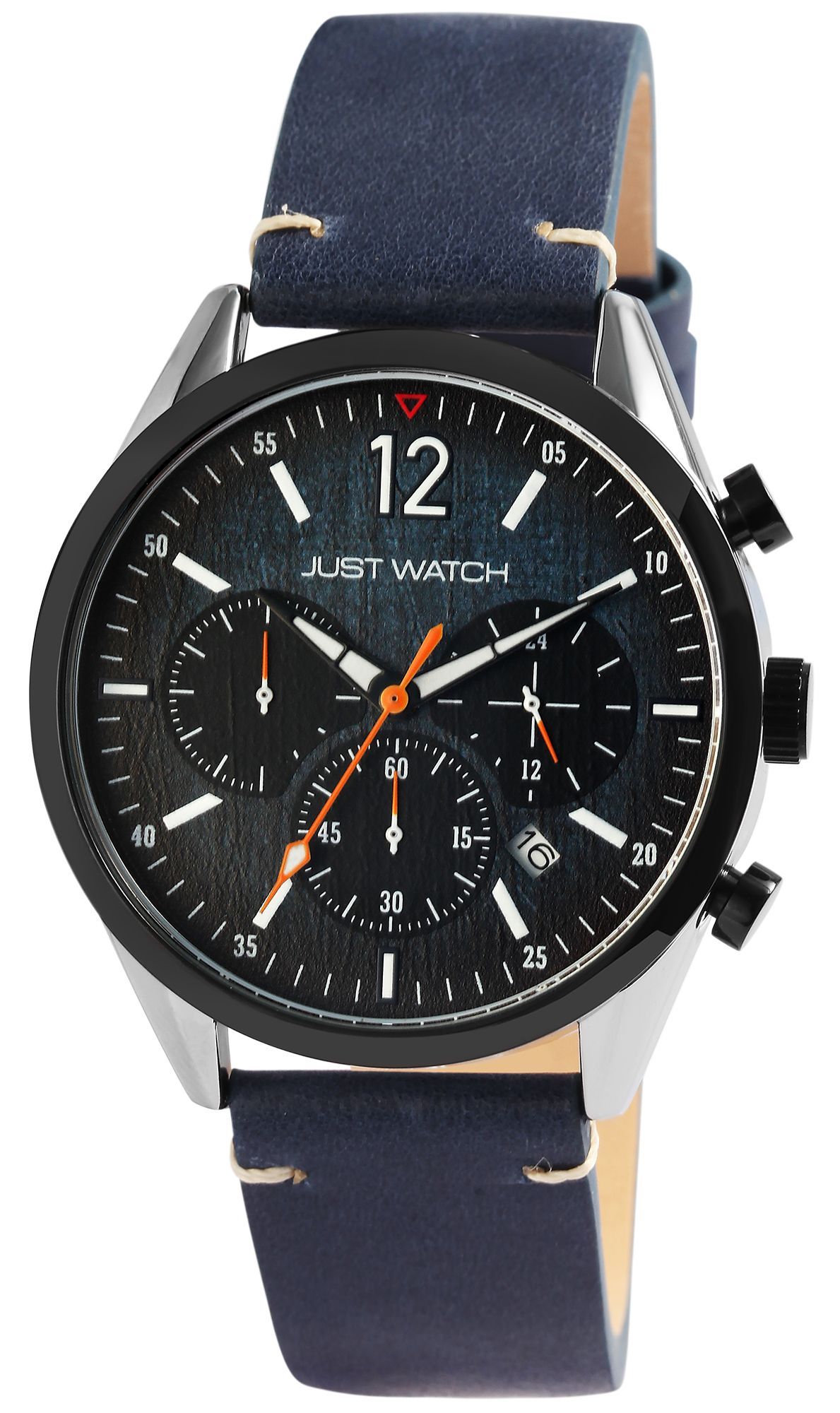 Just Watch herenchronograaf "Theodor" met echt lederen band, donkerblauw/zilverkleurig