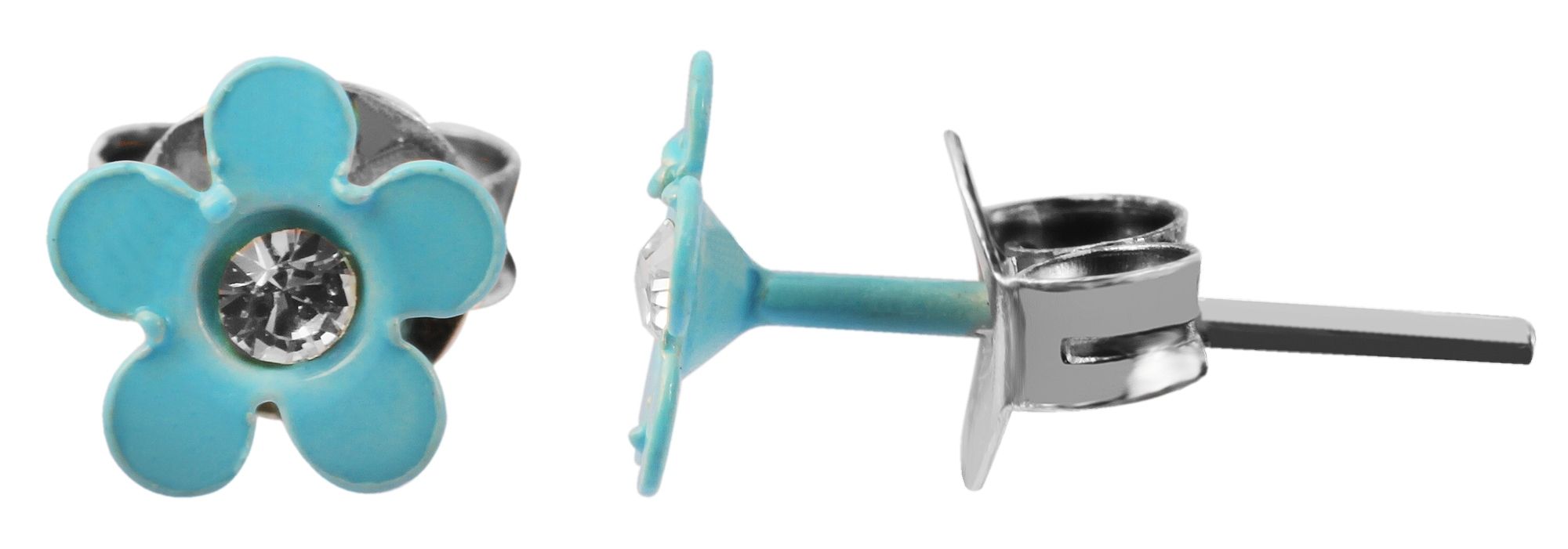 925/- Echt Silber Kinder Ohrstecker "Florette", Blume mit Similistein, hellblau