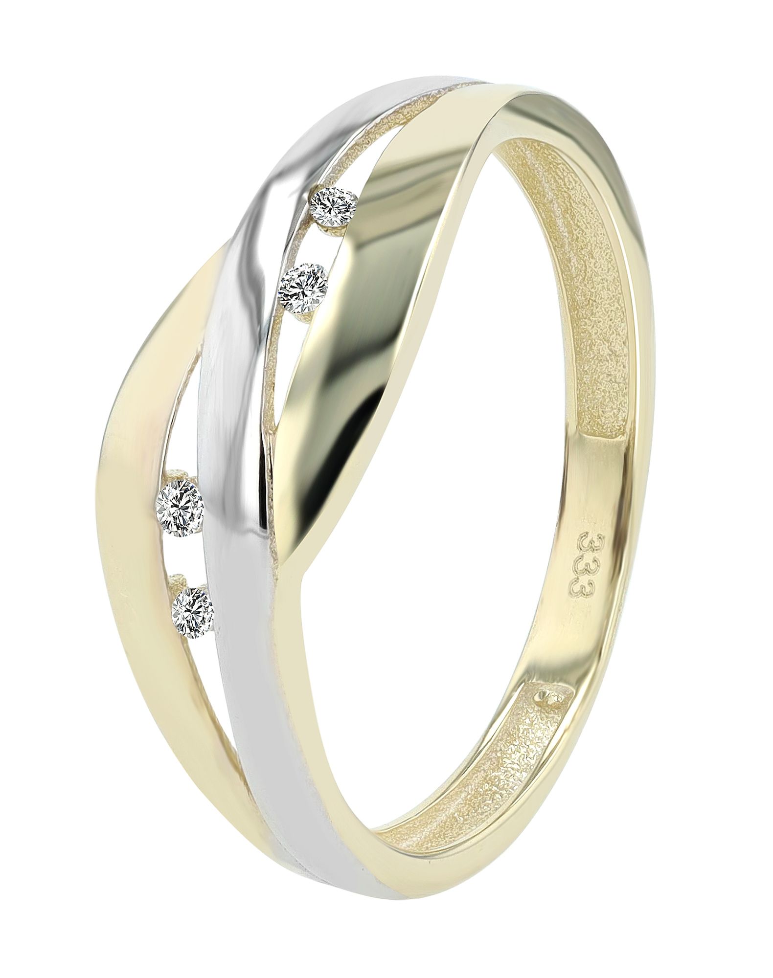 333/- gouden ring "Velma" met zirkonia, 8 karaat, geel- en witgoud, maat 54