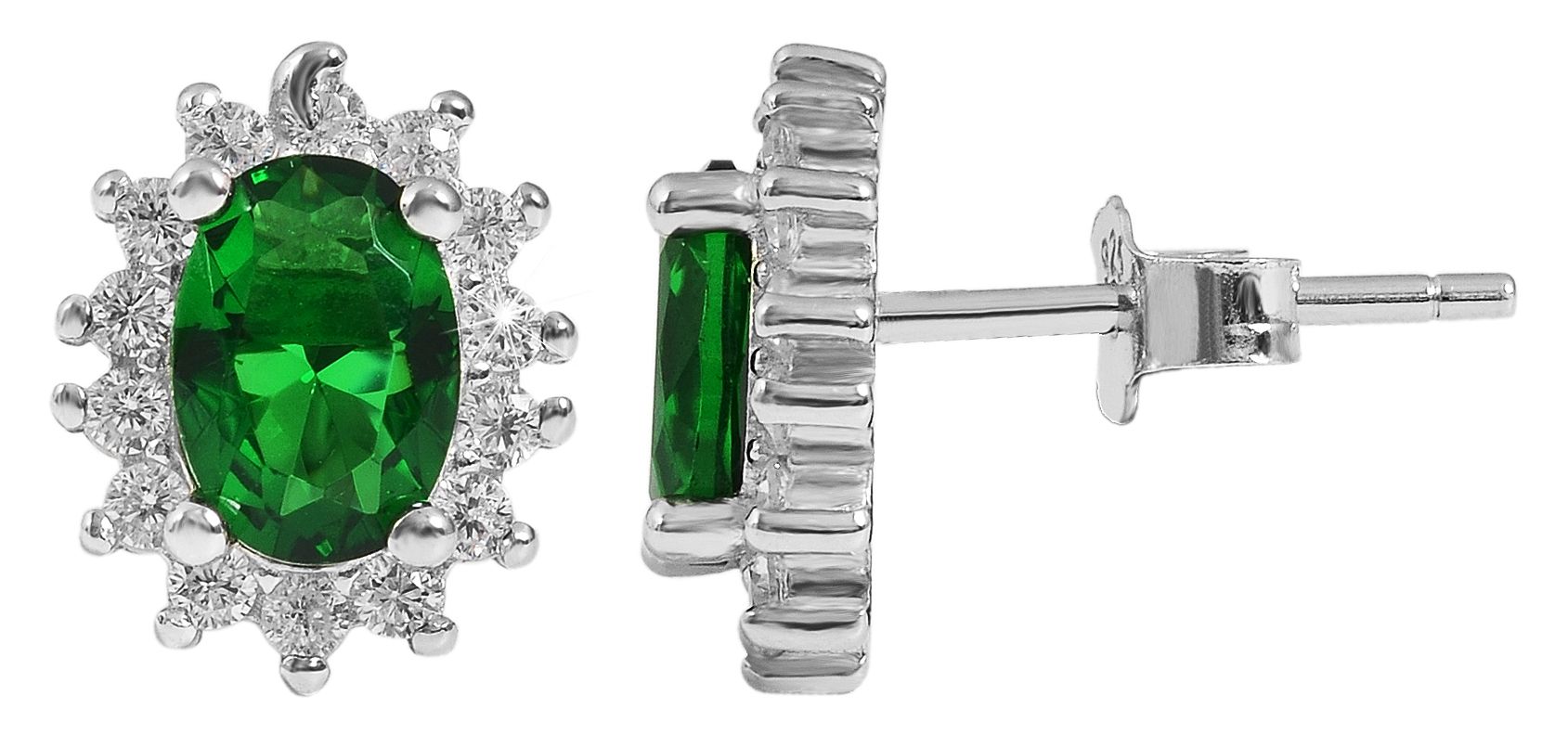 "Diana" 925/- Echt Silber Ohrstecker, Zirkoniasteine in Krappenfassung, grün, silberfarben rhodiniert