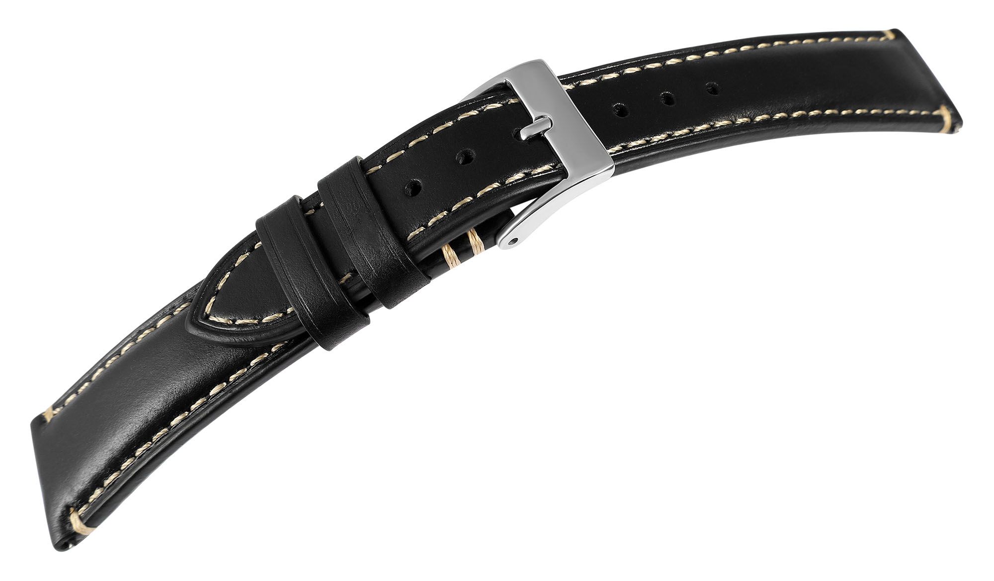 Echtleder Uhrenarmband (Quick-Release), schwarz mit Naht, 18 mm