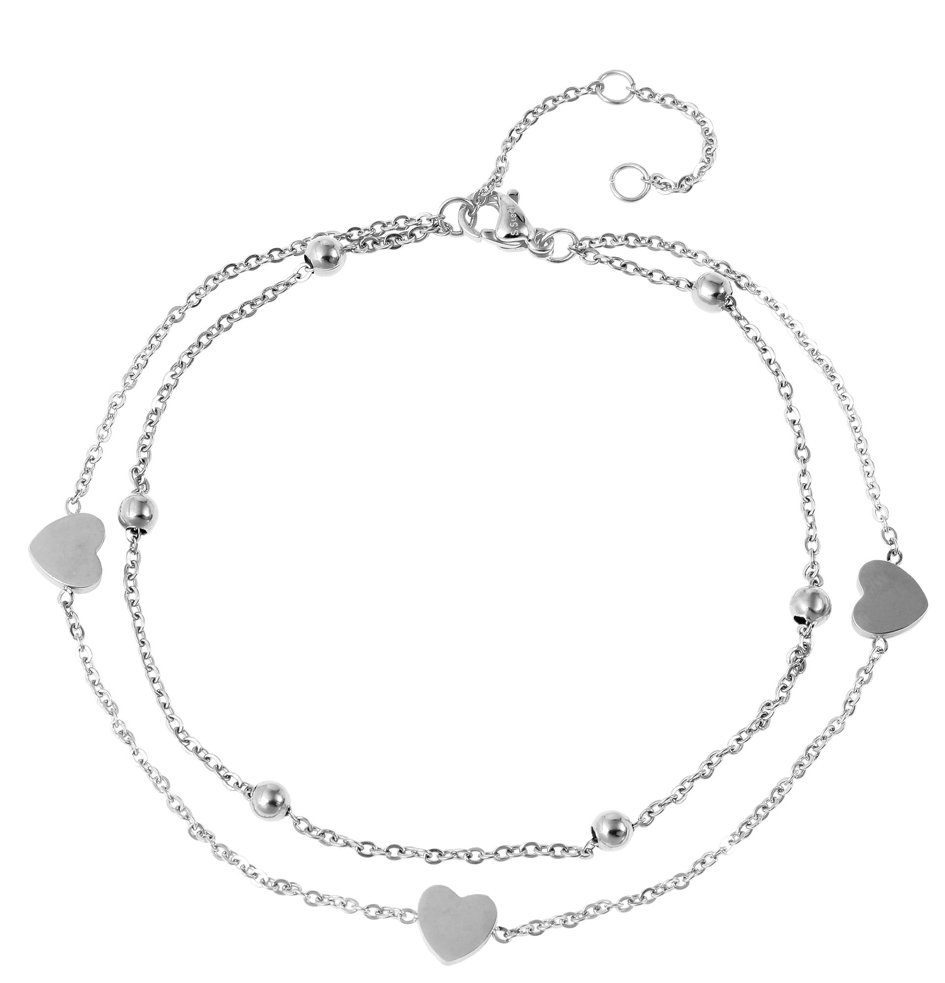 Akzent Fußkettchen "Hanni" aus Edelstahl, Herzdesign, silberfarben