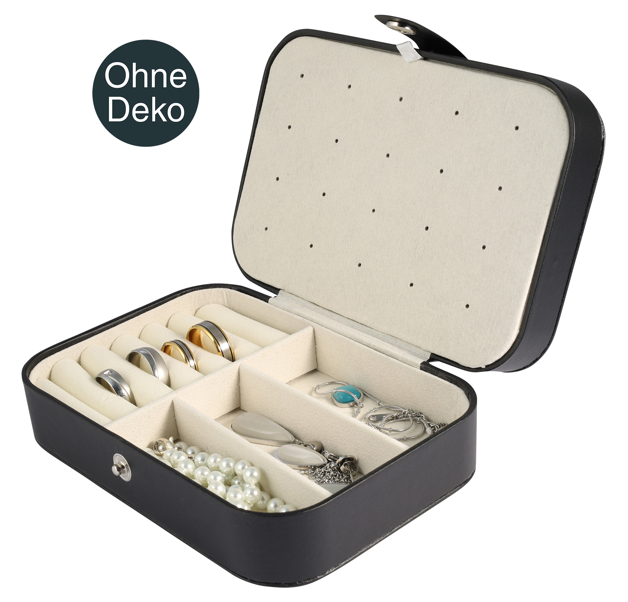 Aufbewahrungsbox für Schmuck, Lederimitat, schwarz, 11,5 x 16 cm