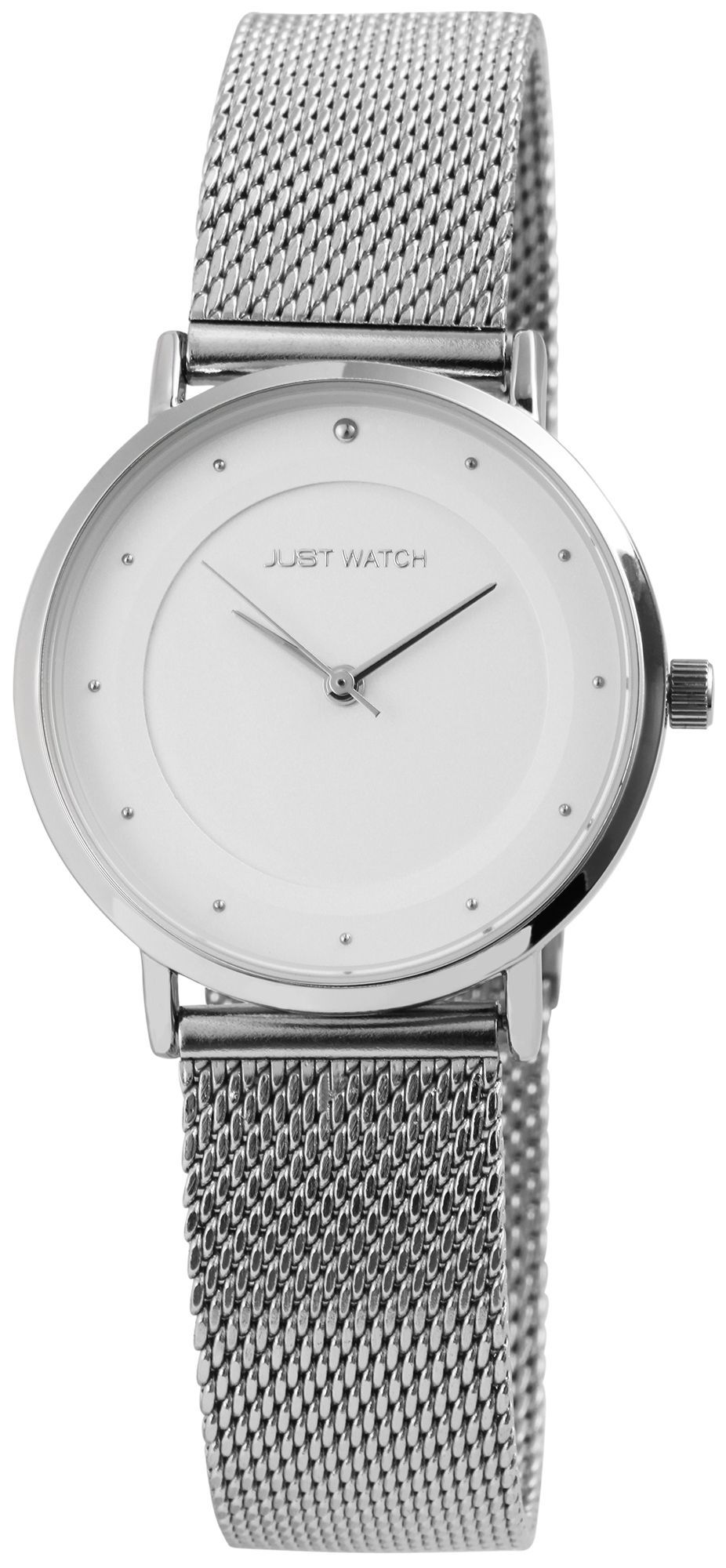 Just Watch dameshorloge, Milanese armband, zilverkleurig/wit