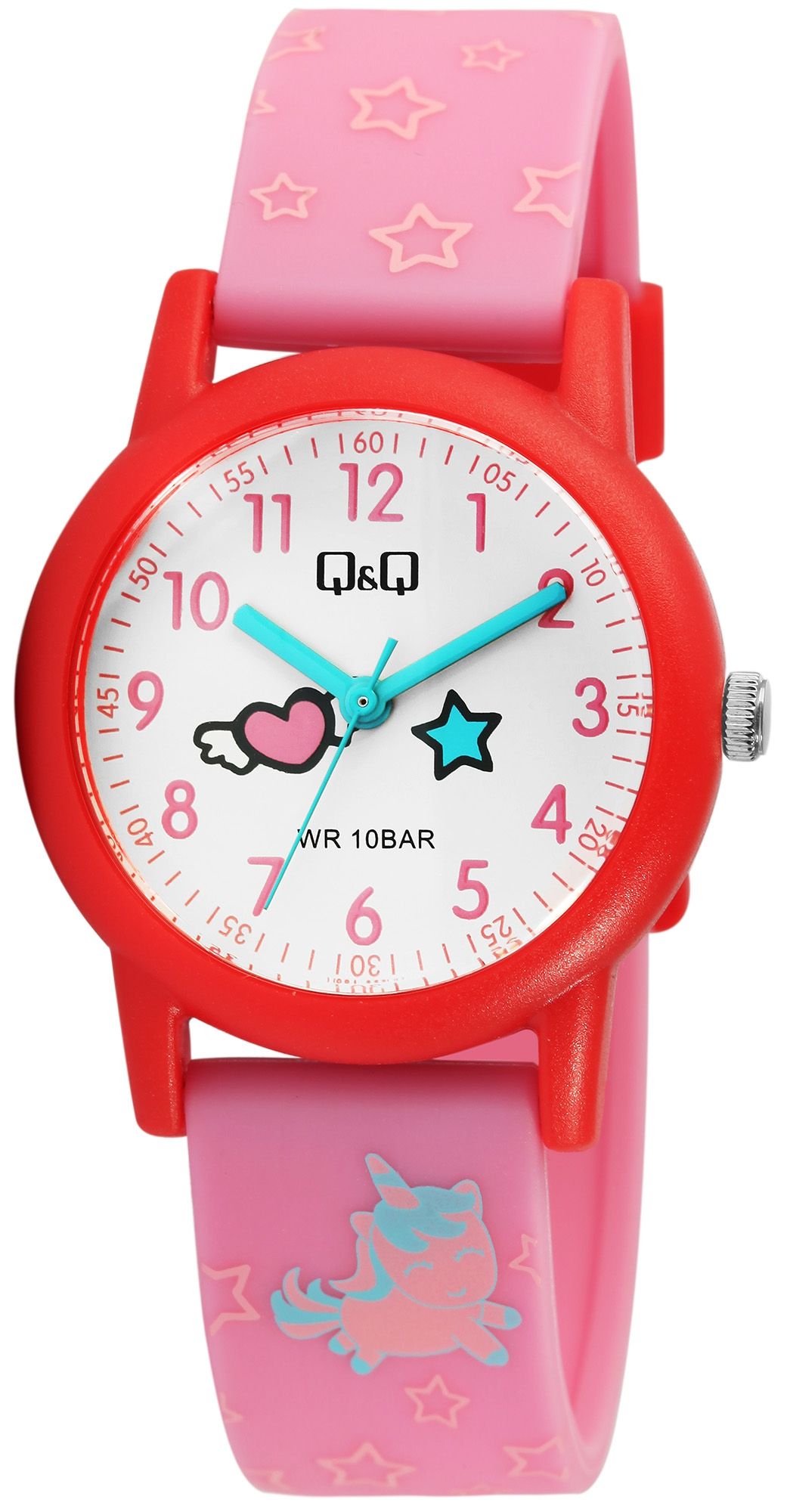 Q&Q Kinderuhr, Kunststoff, Silikonarmband, "Einhorn", 10 ATM, Ø 32 mm