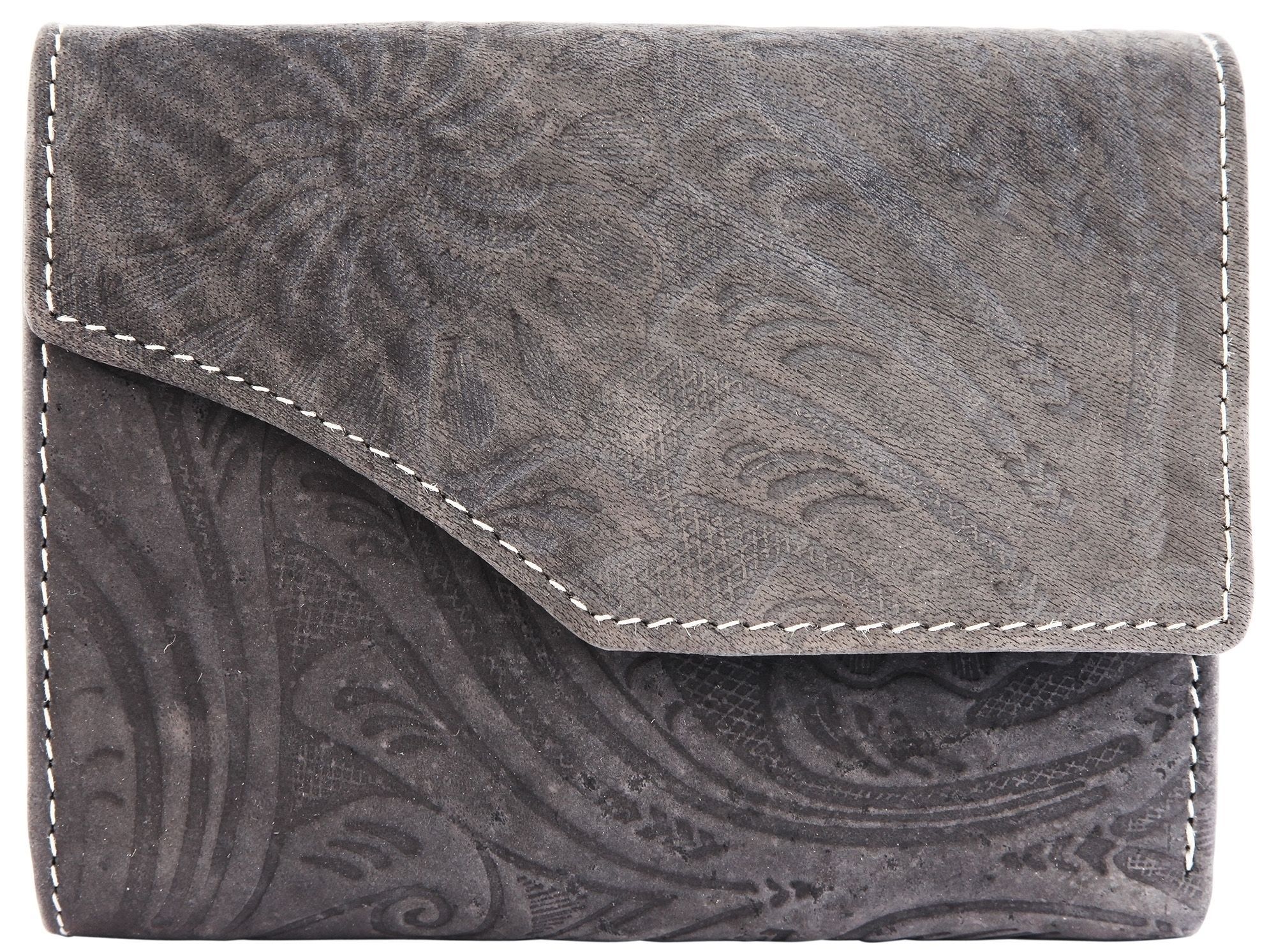 Akzent portemonnee van echt leer met structuurpatroon, grijs