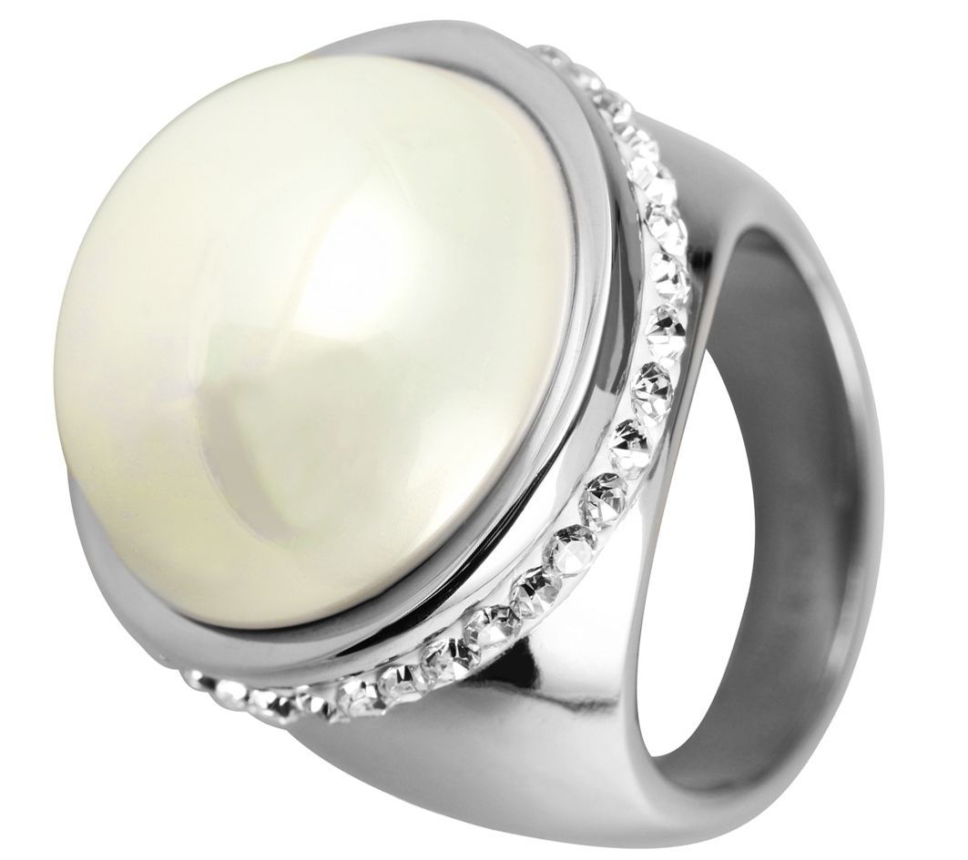 Accentring van roestvrij staal voor dames, wit garnituur, zilverkleurig, maat 56