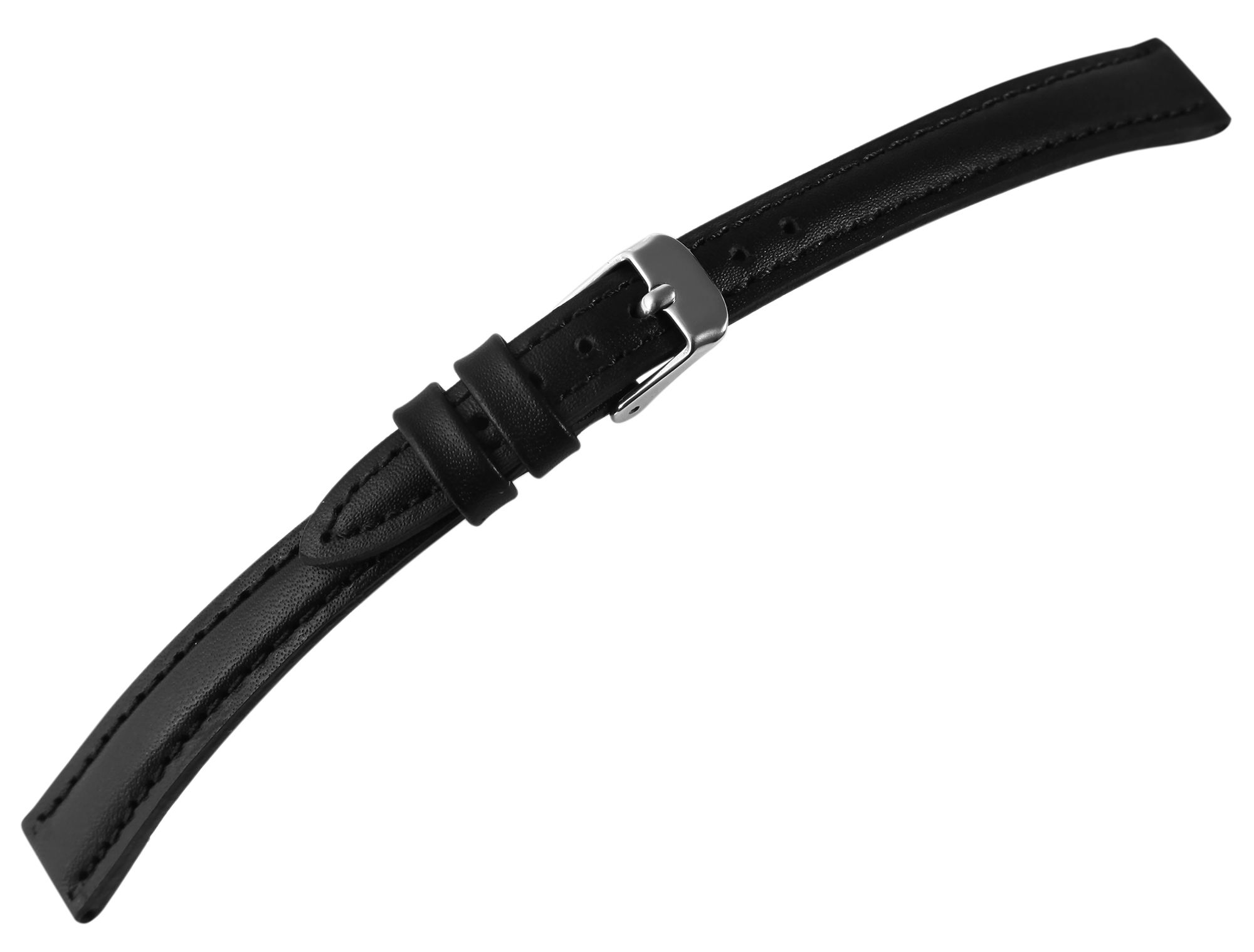 Echtleder-Uhrenarmband mit Naht, gepolstert, schwarz, 10 mm
