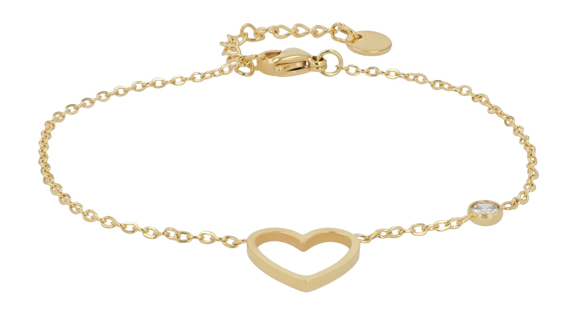 "Anjul" accent armband, hart hanger en zirkonia, roestvrij staal, 17 + 3 cm, goudkleurig