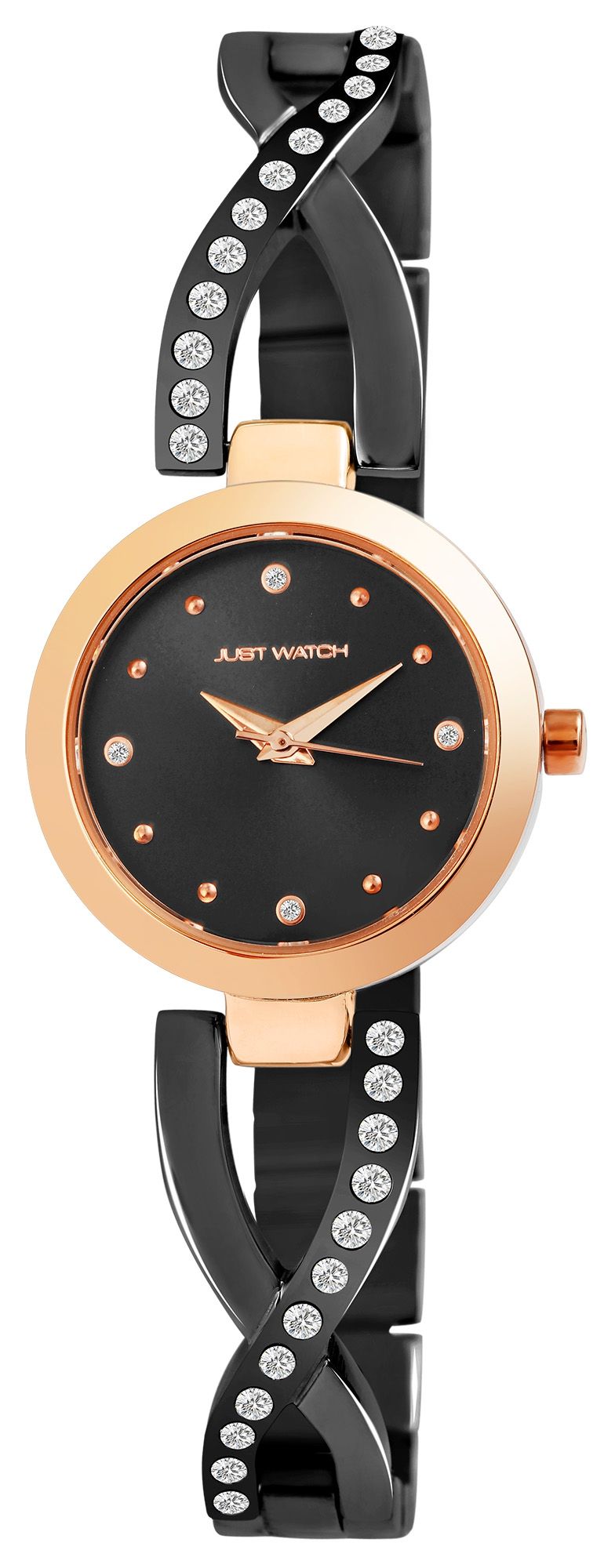 Just Watch dameshorloge "Relana" met roestvrijstalen armband, Ø 27 mm, tweekleurig (zwart/ roségoudkleurig)