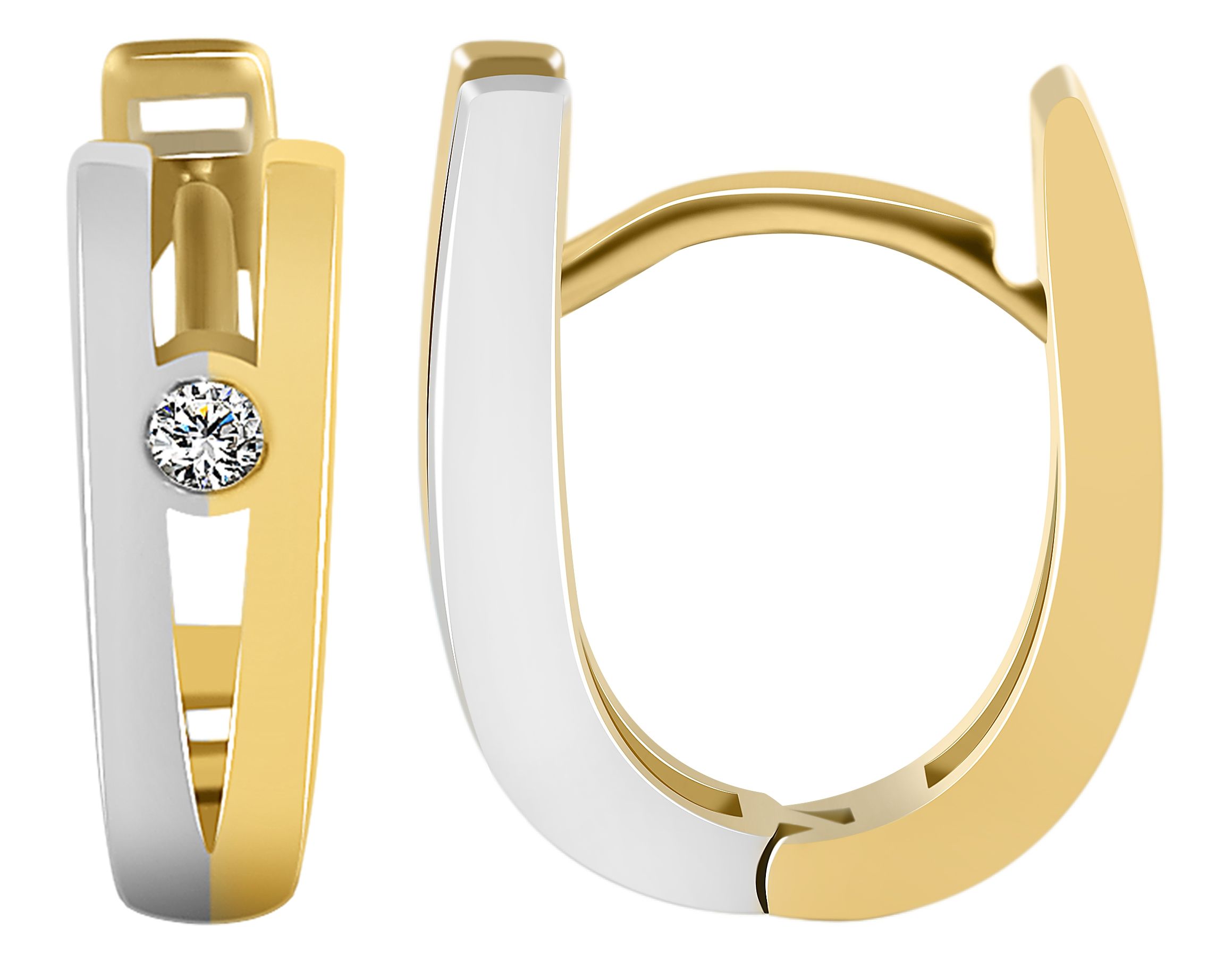 333/- Gold "Aleksi" Klapp-Creolen, U-Form, Zirkoniabesatz, bicolor (Gelb- & Weißgold), 8 Karat