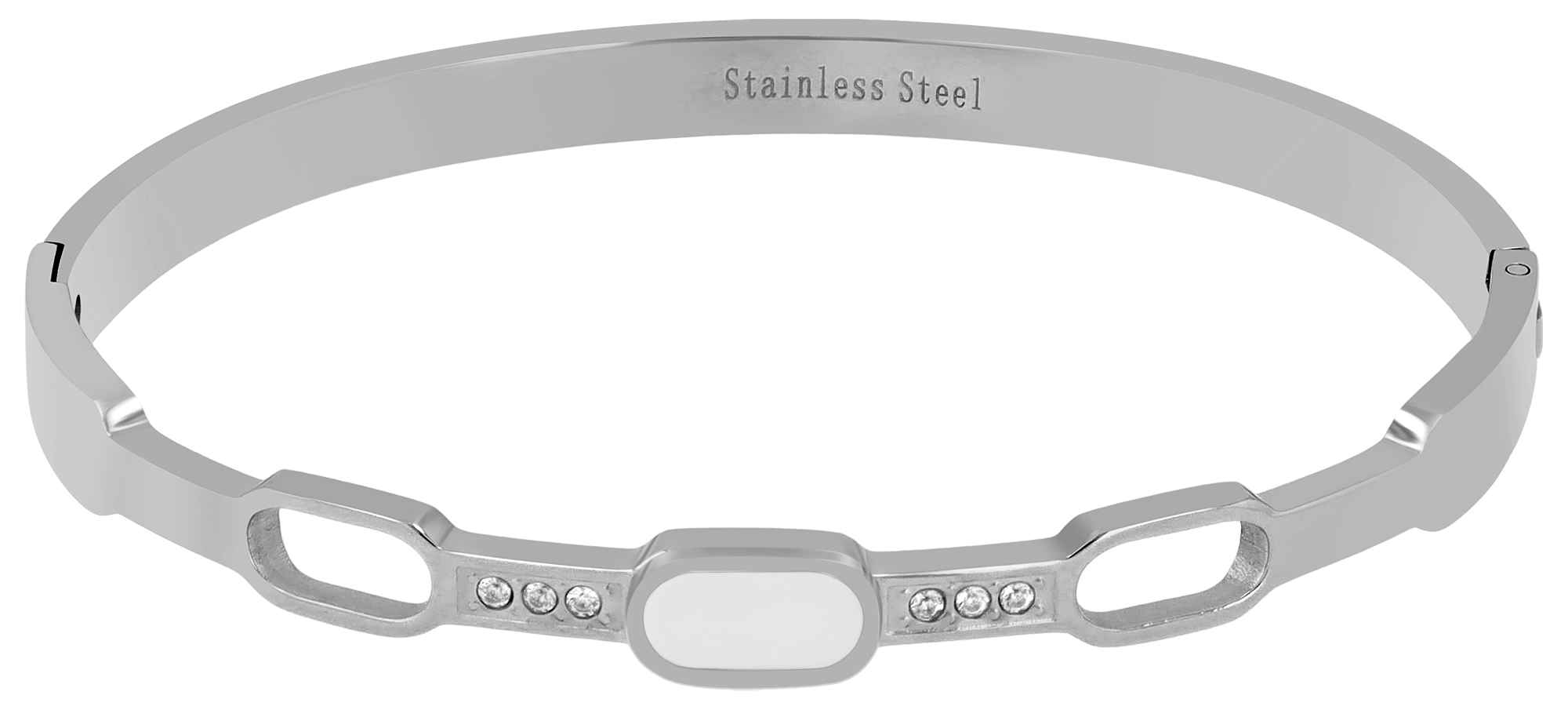 "Elysia" Edelstahl Armreifen, Similibesatz/ Perlmutt, silberfarben