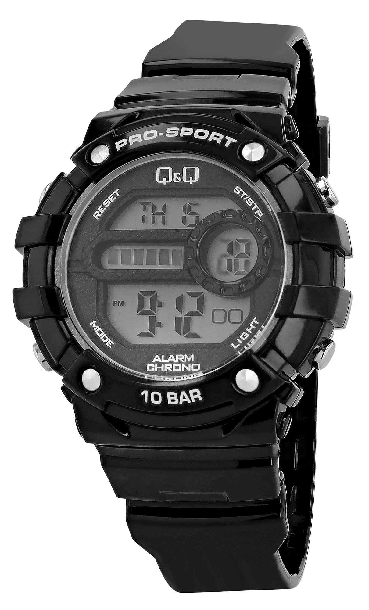 Q&Q Unisex-/Jugend Digitaluhr, Kunststoff, Silikonarmband, schwarz, 10 ATM, Ø 41 mm