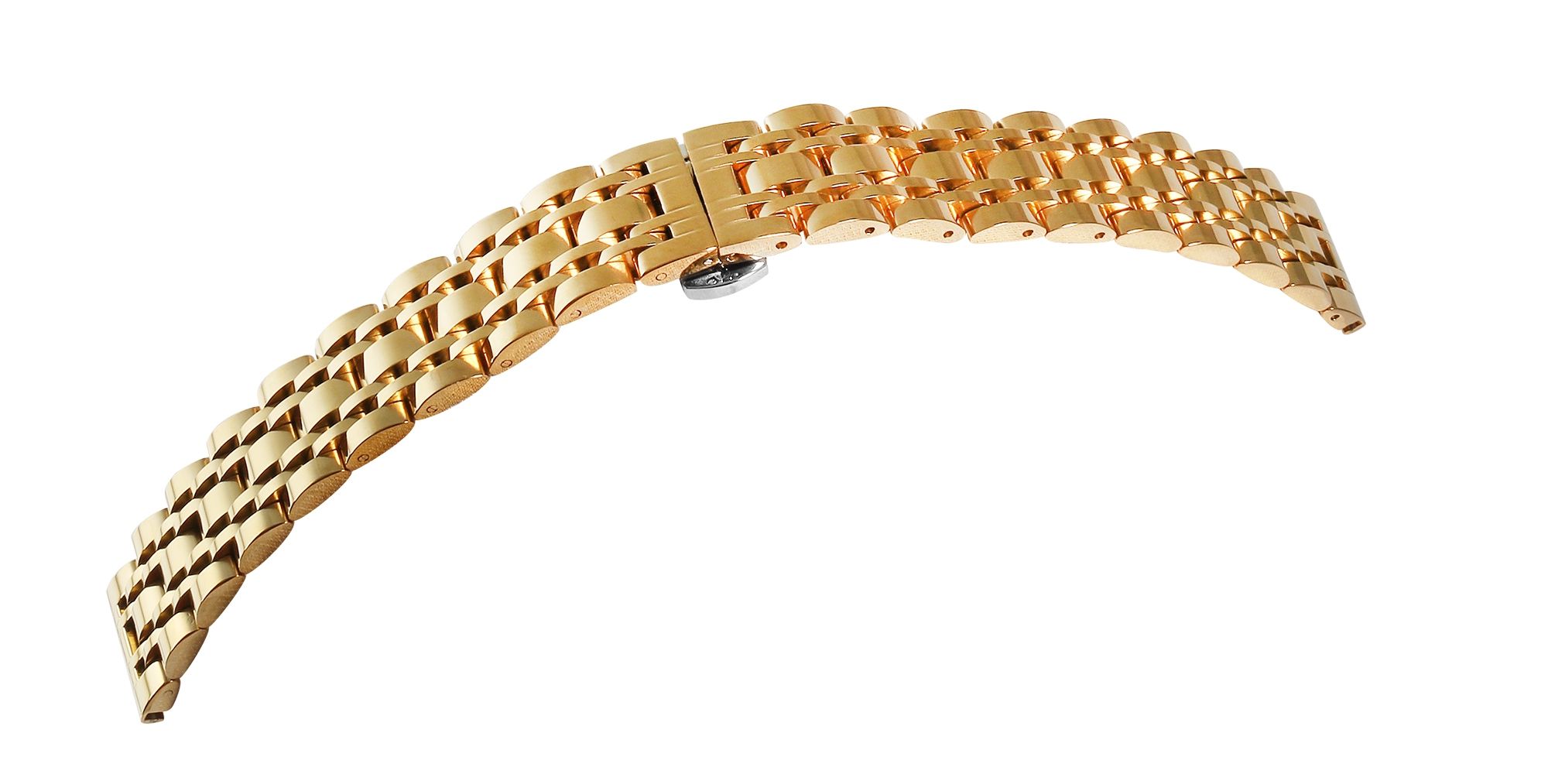 Uhrenarmband aus Edelstahl mit Butterflyschließe, goldfarben, 22 mm