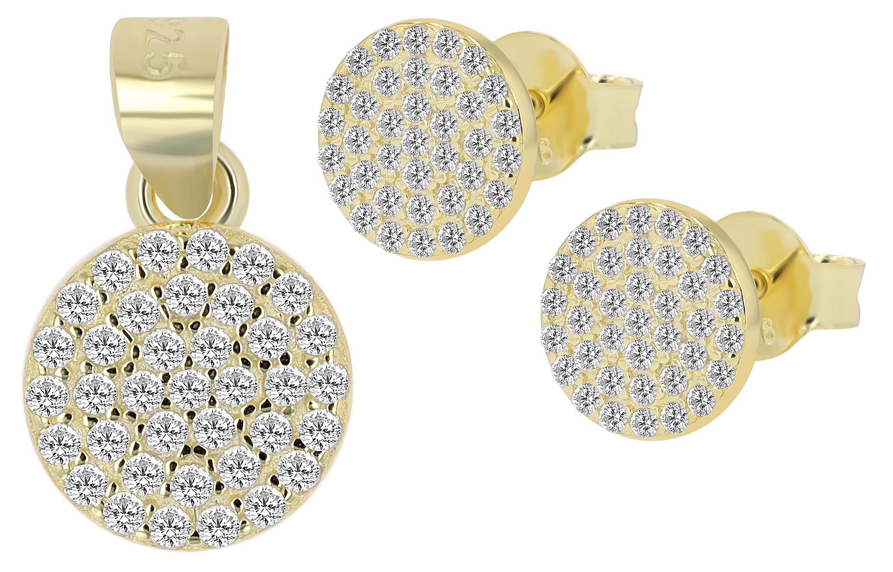 925/- echt zilveren sieradenset "Niha", oorstekers en hanger, verguld