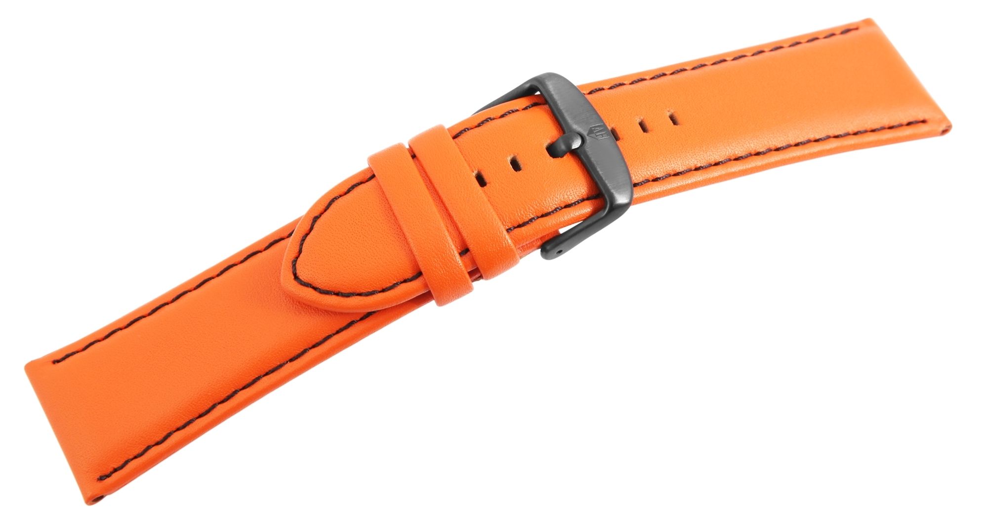 Echt leren horlogeband, oranje, zwarte stiksels, 26 mm