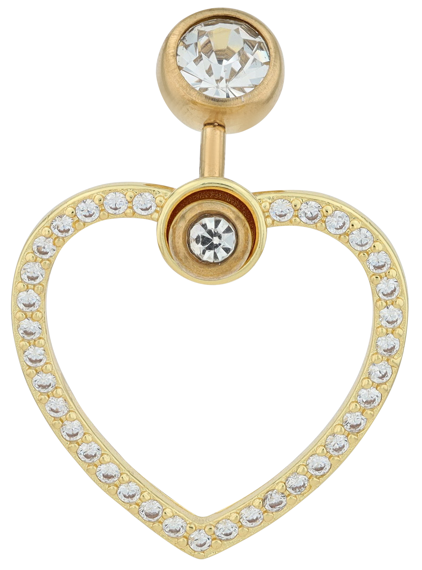 "Gitte" Edelstahl-Bronze Bauchnabelpiercing, Länge 11mm/ Stärke 1,8, Herz, Zirkonia, goldfarben