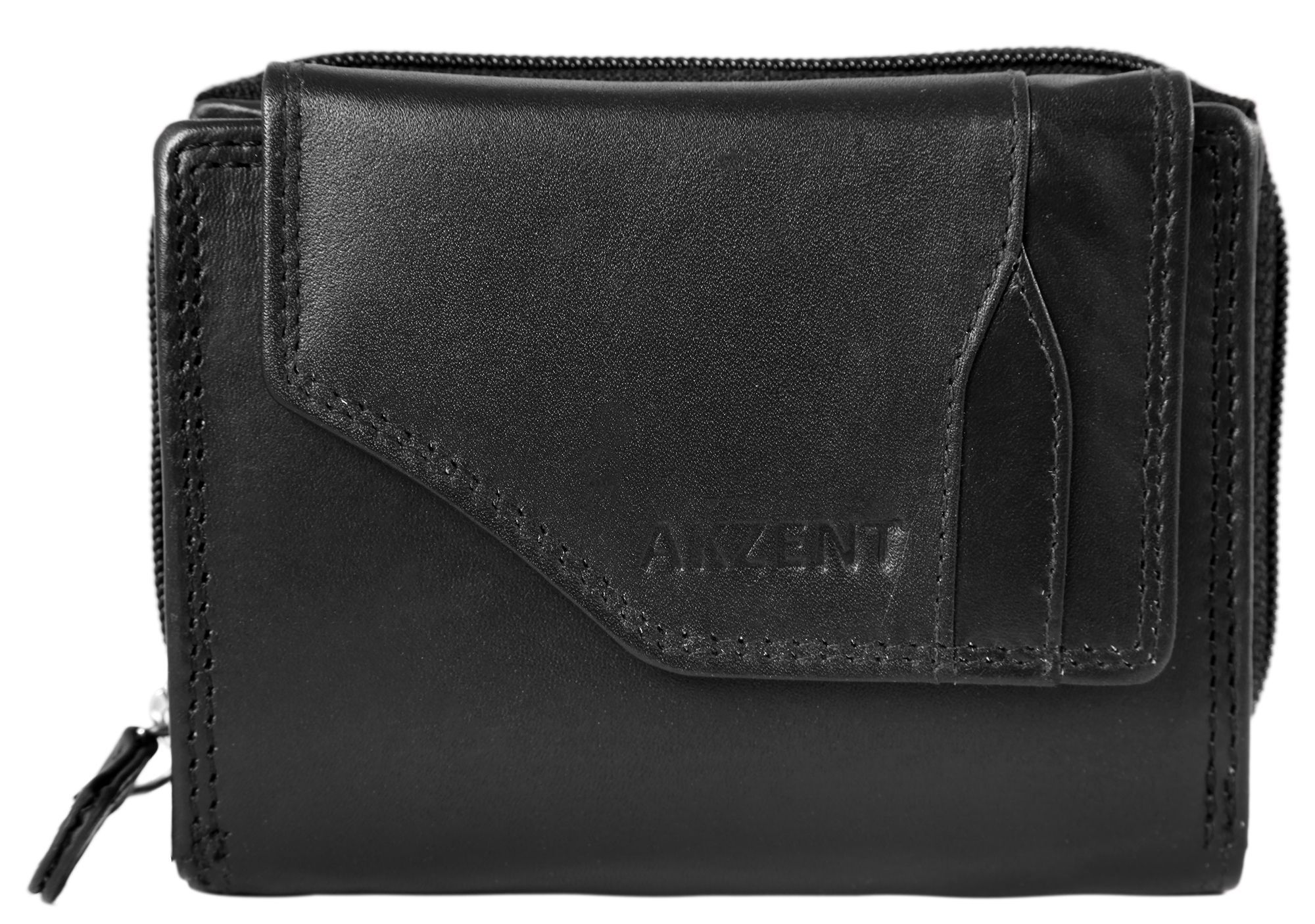 Akzent Damengeldbörse aus Echt Leder, Querformat, Schwarz