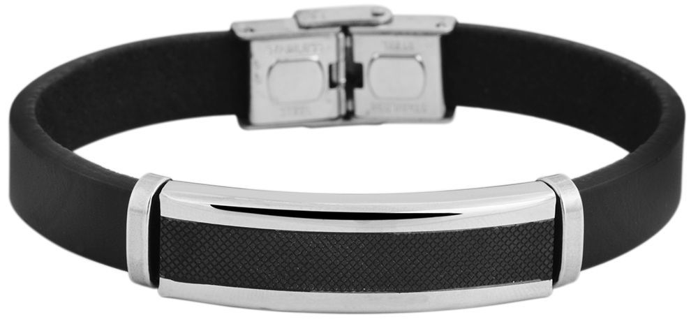 "Jovo, Echtlederarmband mit Edelstahlelement, schwarz/silberfarben, 21 cm