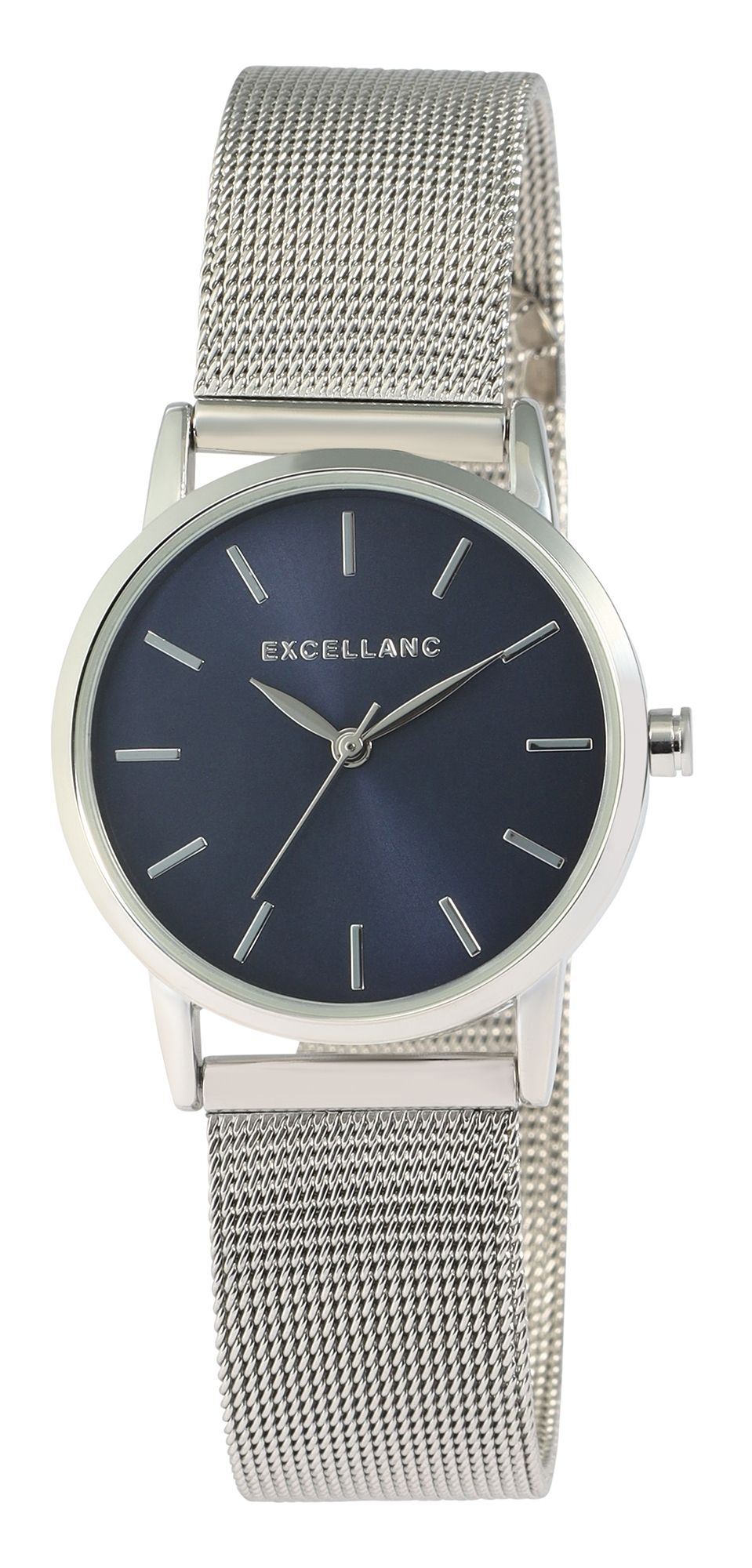 "Carrie" Excellanc Damenuhr mit Edelstahl Meshband, Silberfarbig + blau