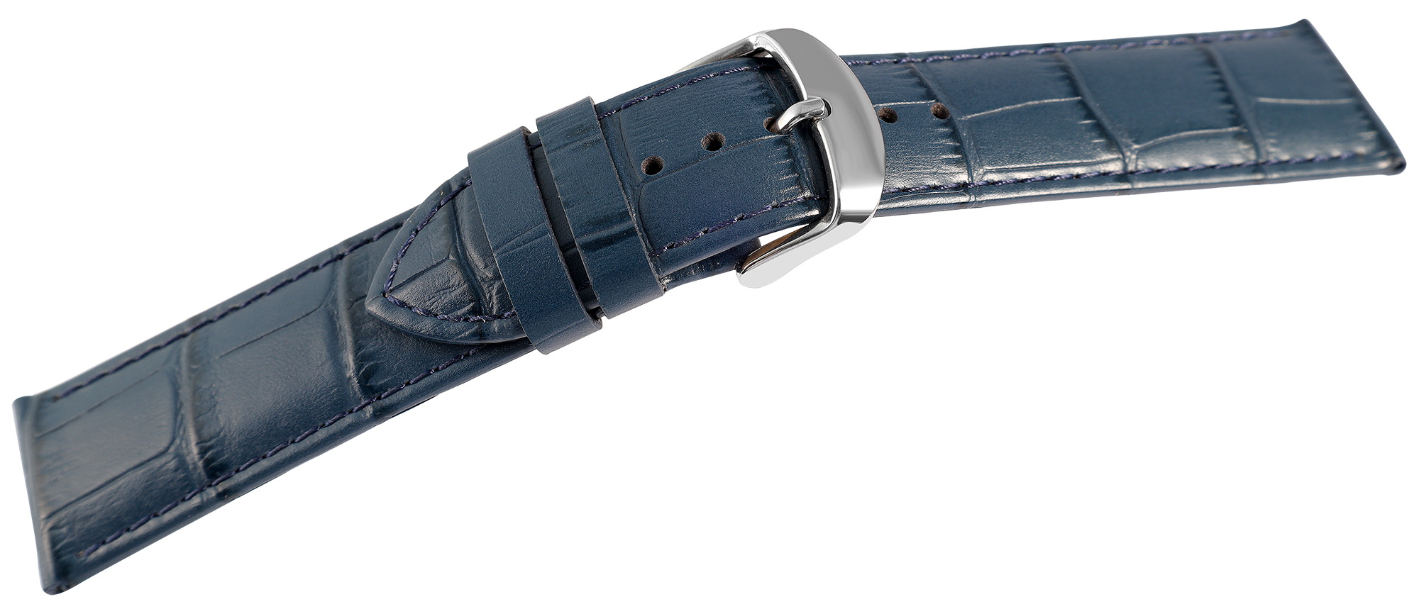 Uhrenarmband aus Echt Leder, Kroko-Optik, dunkelblau, 20 mm