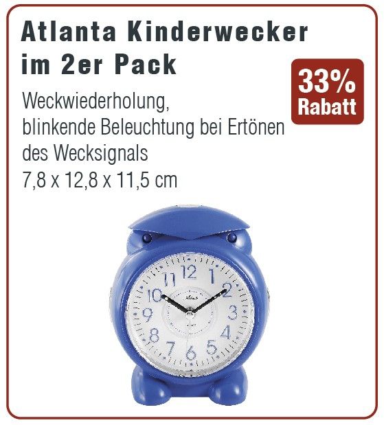 Atlanta kwarts wekker, 2 stuks, blauw / witte wijzerplaat