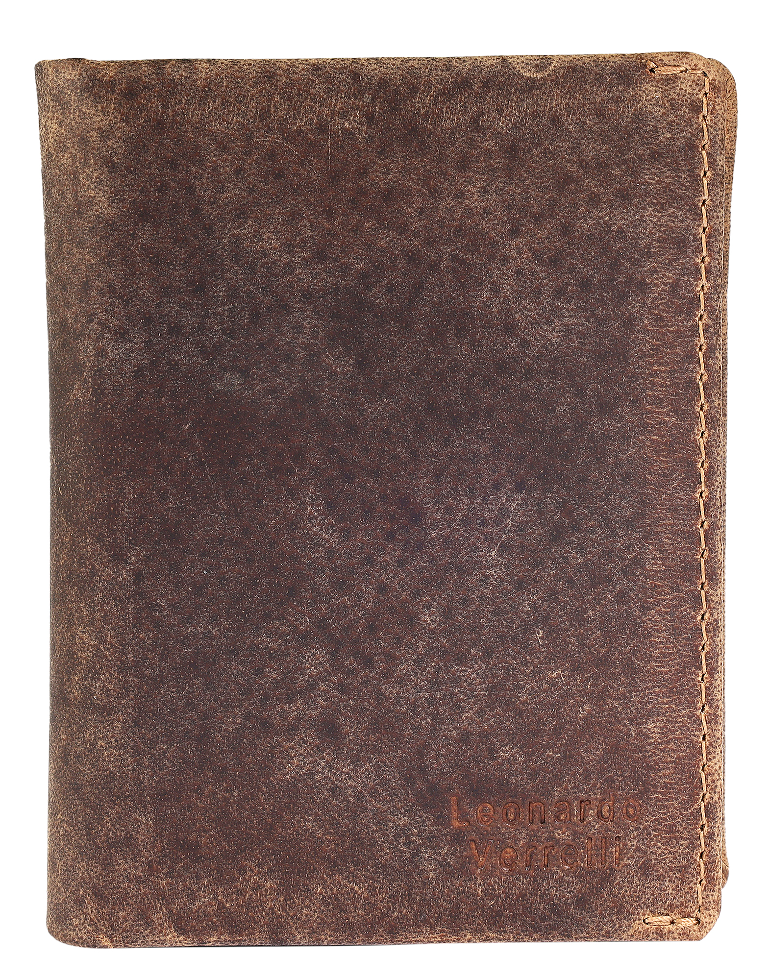 Leonardo Verrelli, portemonnee van echt leer voor heren, vintage, RFID, hoog, bruin