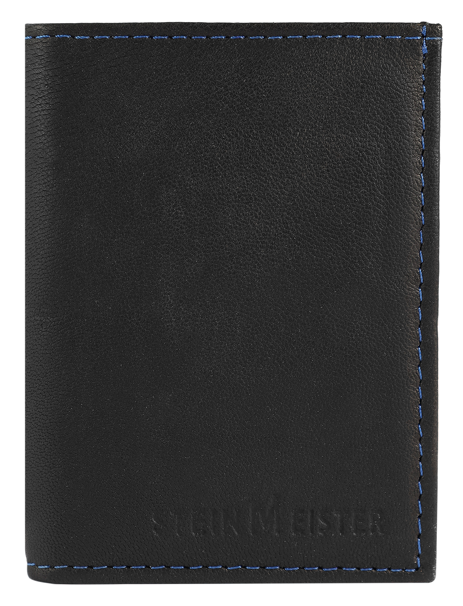 Steinmeister mini portemonnee van echt leer, staand formaat, zwart/blauw