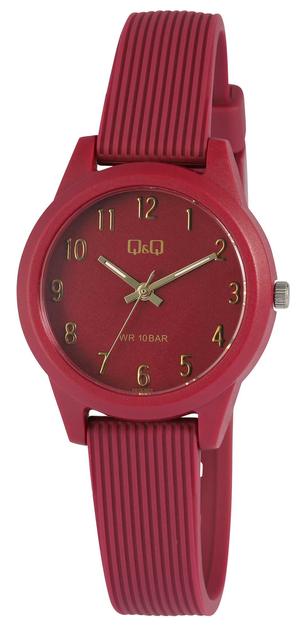 Q&Q Damen-/ Jugenduhr, Kunststoffarmband, 10 ATM, Ø 32 mm, dunkelrot