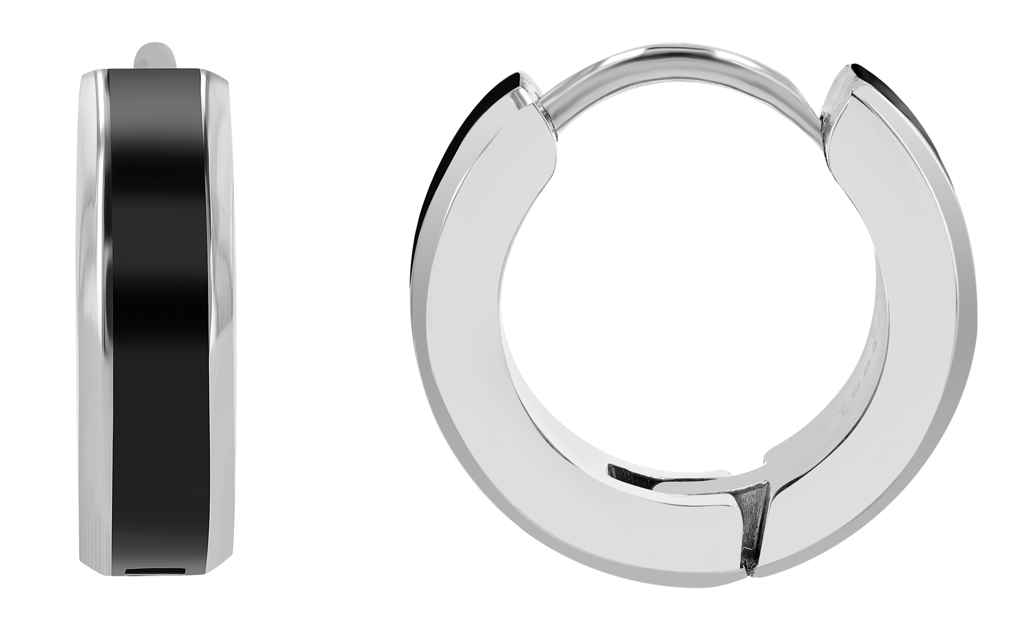 "Alana", Akzent Klapp-Creolen, Edelstahl, bicolor (silberfarben/ schwarz), Ø 9 mm