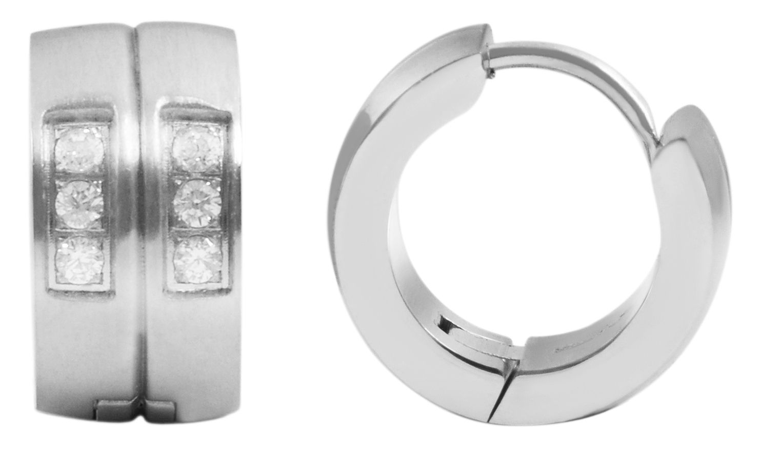 Akzent Edelstahl Klapp-Creolen, Simili besetzt, silberfarbig, matt