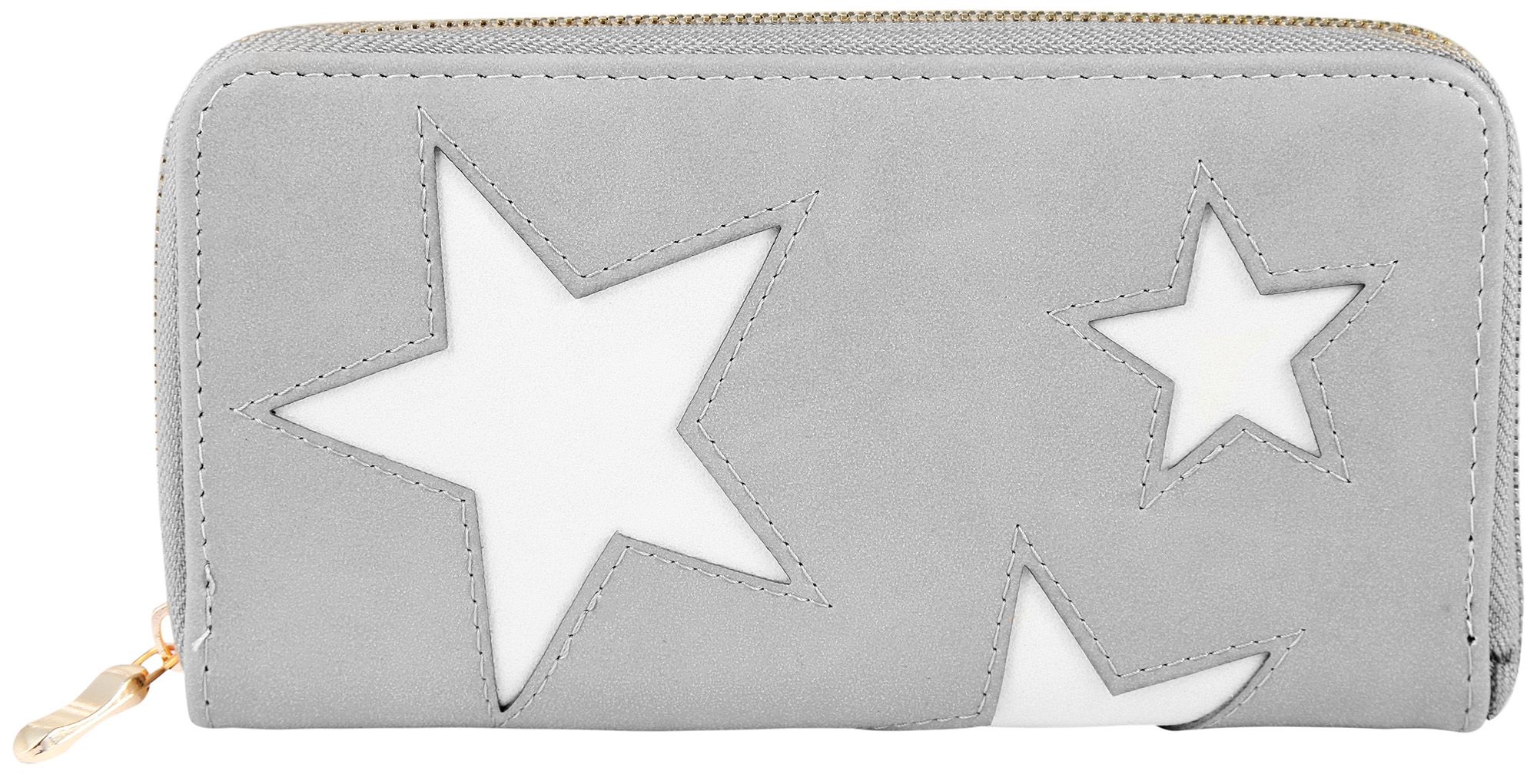 Cham Cham Damen Geldbörse aus Lederimitat in grau/weiß. Format 19 x 10 cm.
