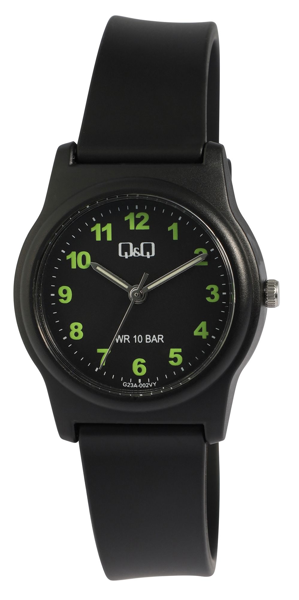 Q&amp;Q jeugdhorloge, siliconen band, Ø 30 mm, zwart (groen)