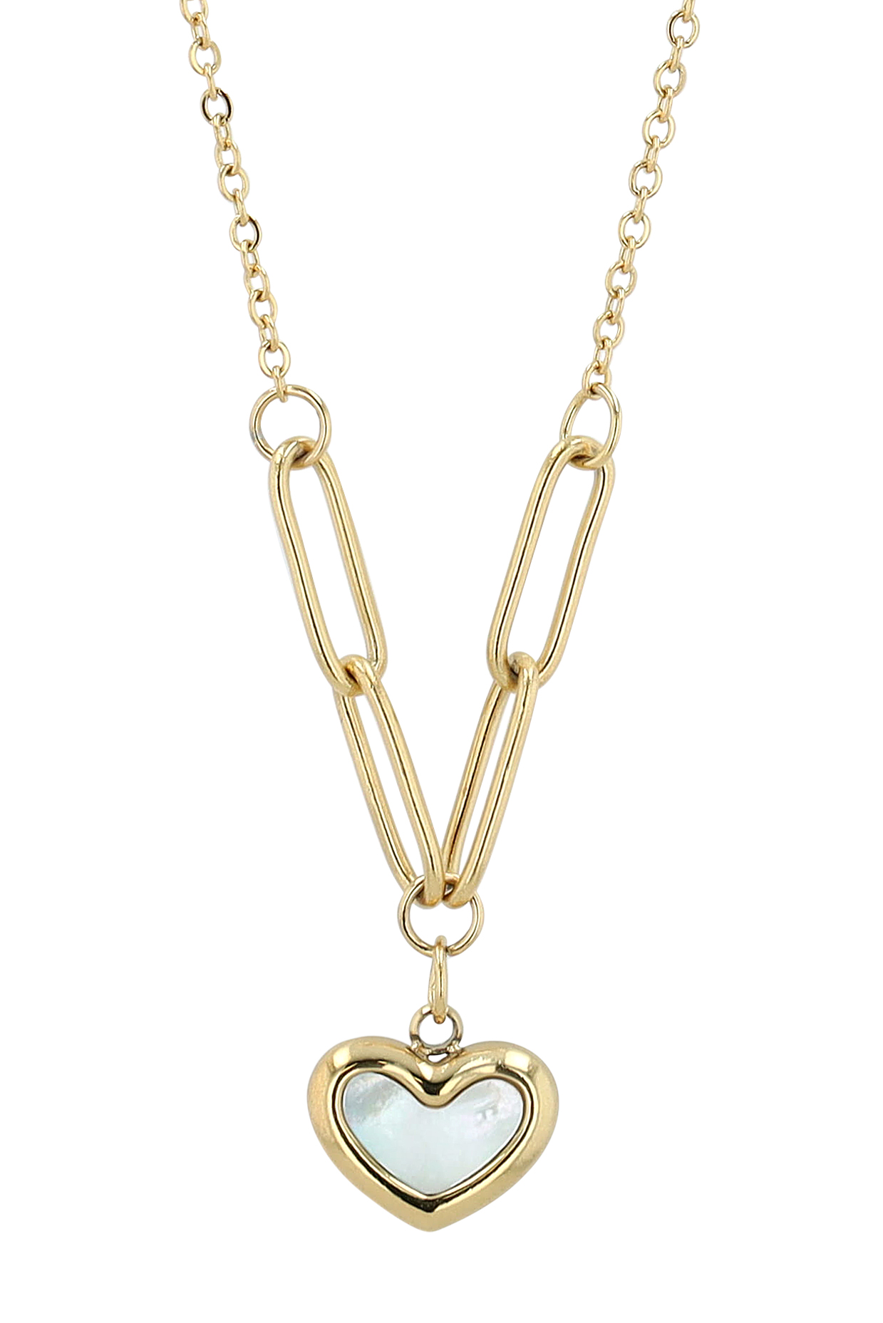 "Alya" - Perlmuttbesatz, Herz, Edelstahlkette, 42+5cm, goldfarbig