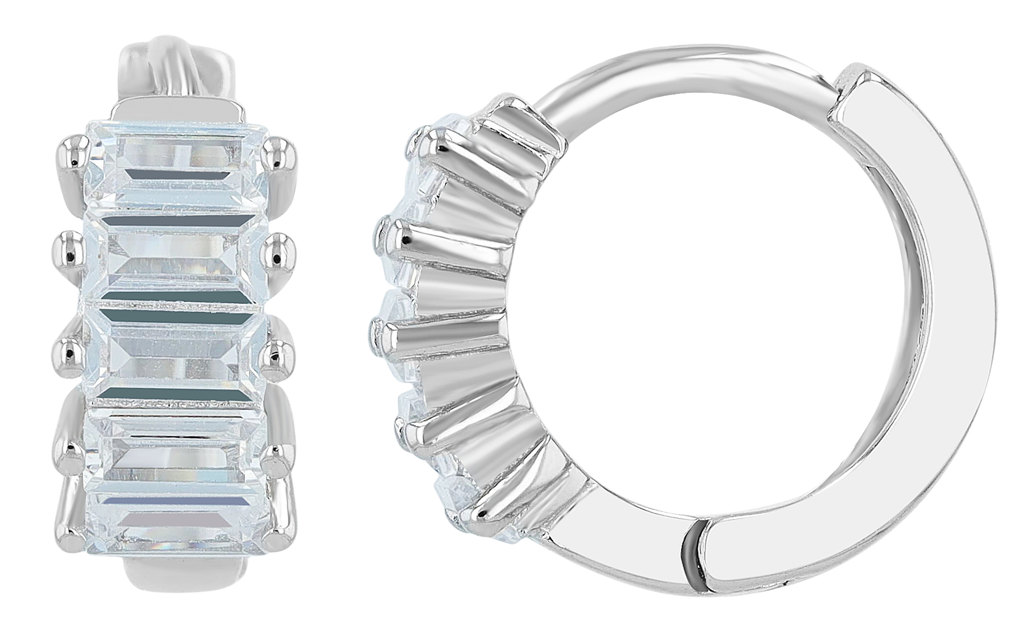 "Marlies" 925/- echt zilveren hoepel oorbellen met baguette-vormige zirkonia, zilverkleurig gerhodineerd