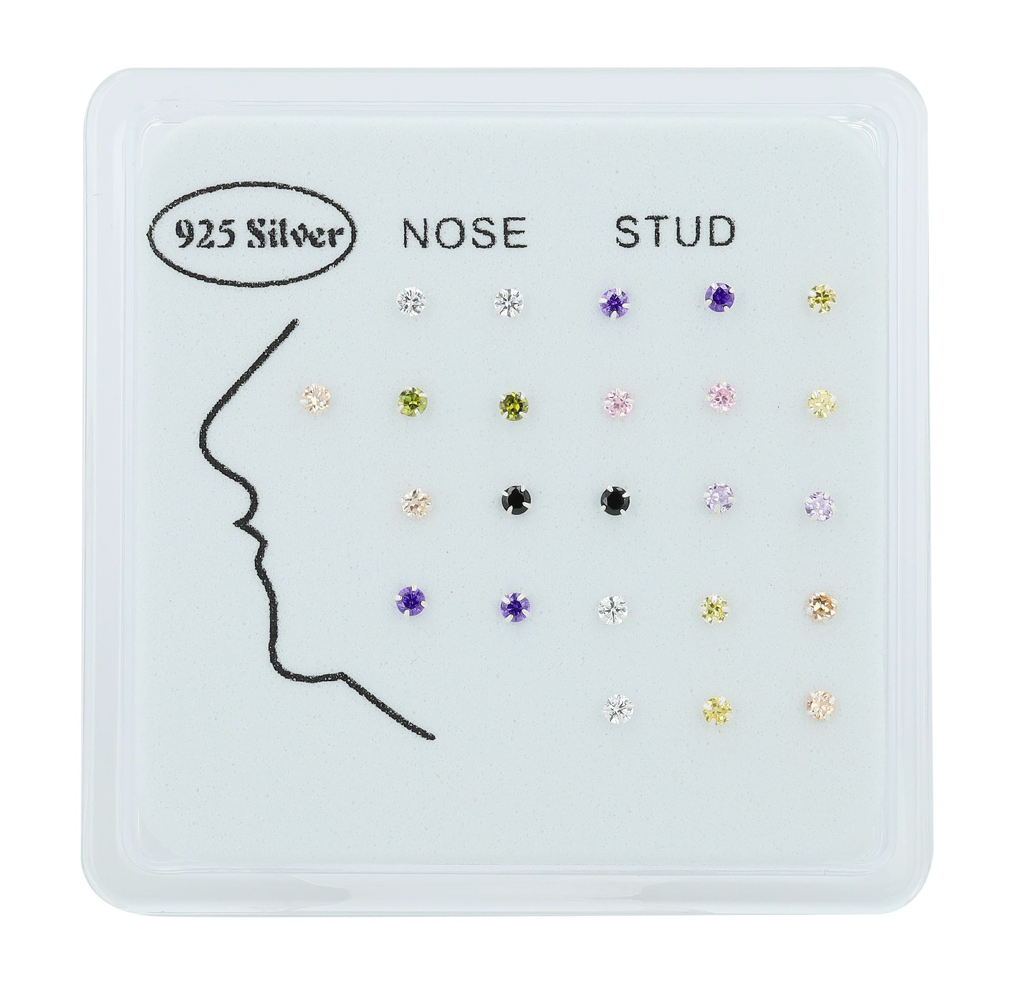 "Vaida" I-förmiger Nasenstecker/ Nasenpiercing, 925/rh Echt Silber, Kopf Ø 2 mm, VE-24 Stück