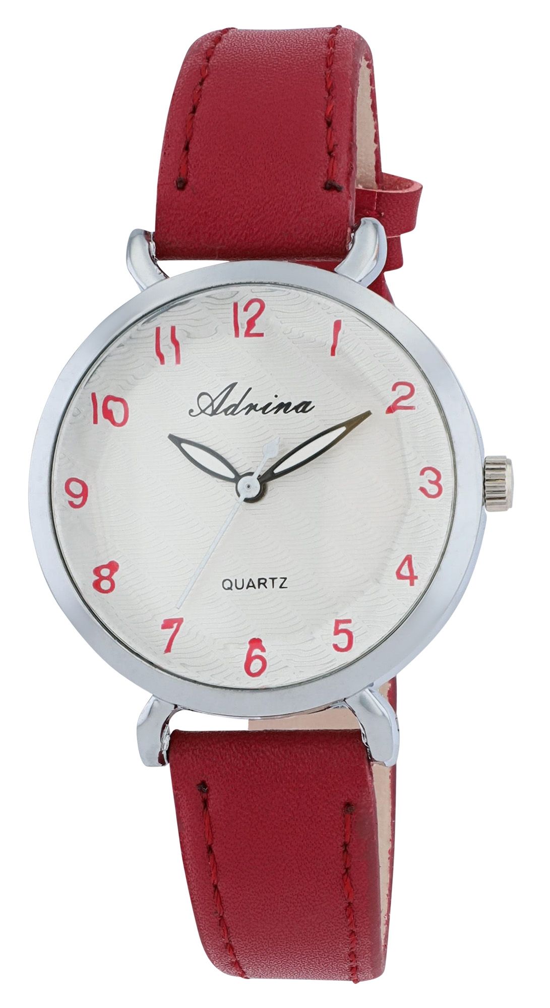 Adrina Damenuhr, Lederimitationsband, Ø 32,5 mm, rot/silberfarben