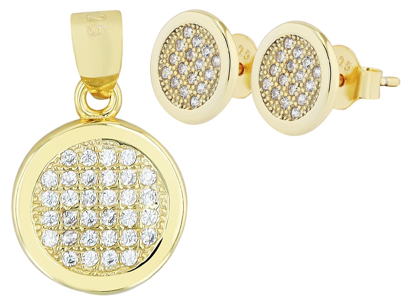 "Swea" 925/- echt zilveren sieradenset met oorstekers en hanger, zirkonia, goudkleurig