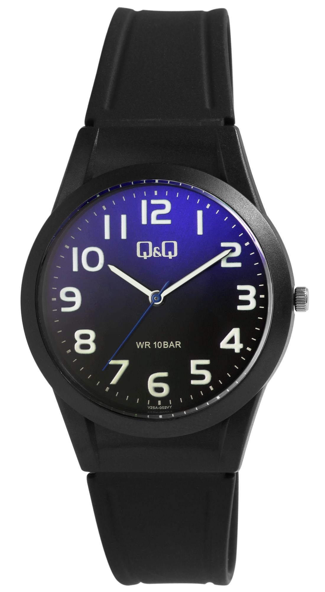 Q&amp;Q unisex horloge met siliconen band, 10 bar, zwart/blauw
