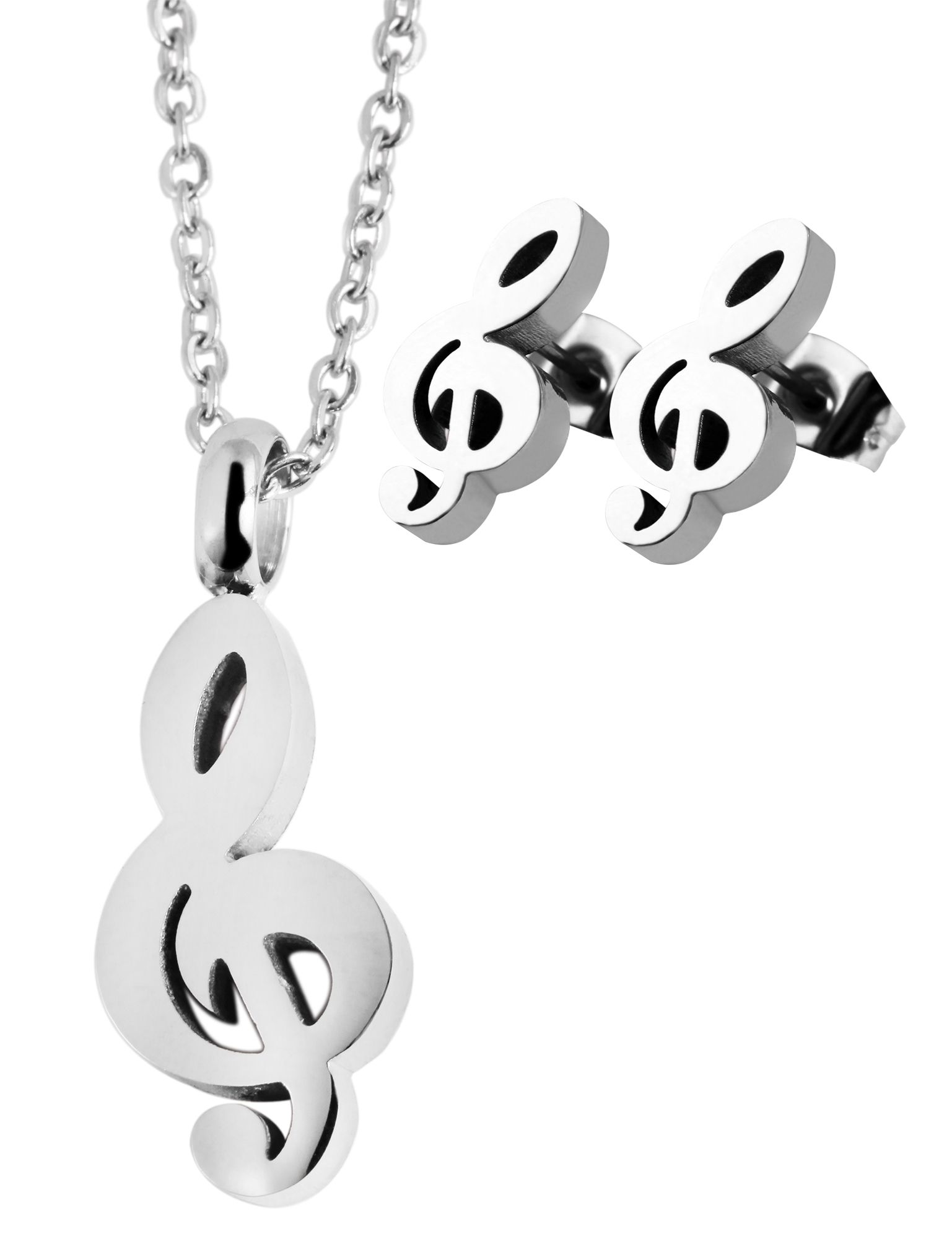 "Viola" roestvrijstalen sieradenset, halsketting met hanger + oorbellen, zilverkleurig