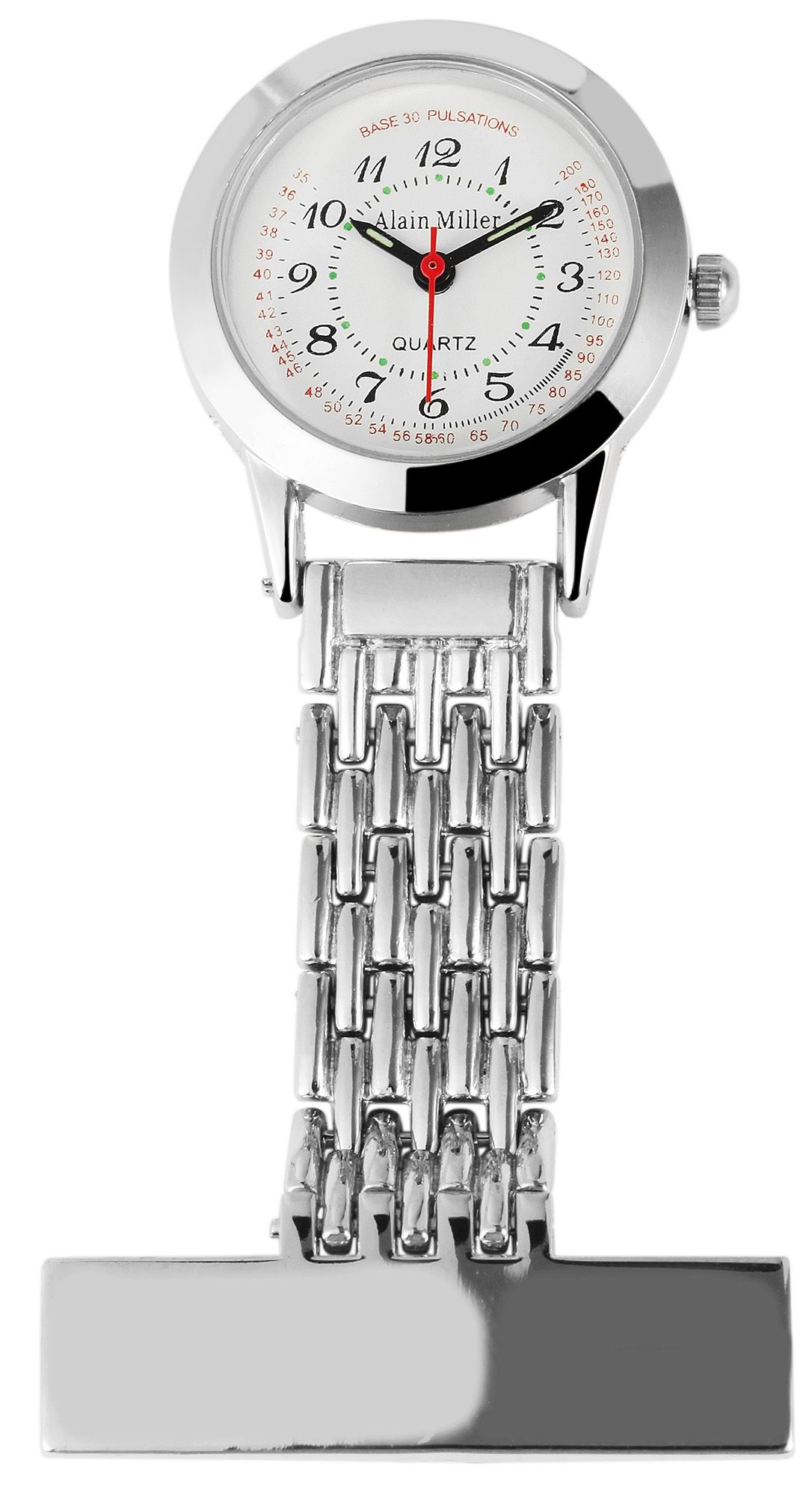 Alain Miller Krankenschwesteruhr, Edelstahl/Metall, poliert, silberfarben/weiß, Ø 26 mm