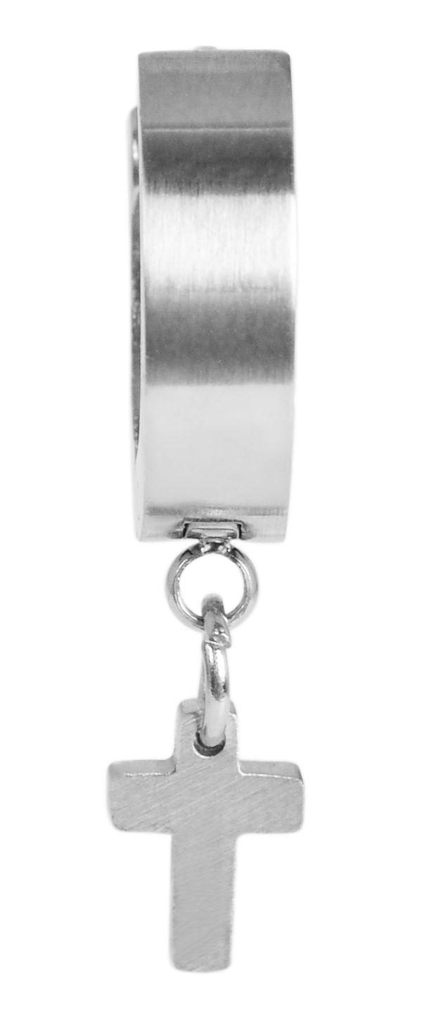 "Clyrst", roestvrijstalen creool met kruis hanger, zilverkleurig