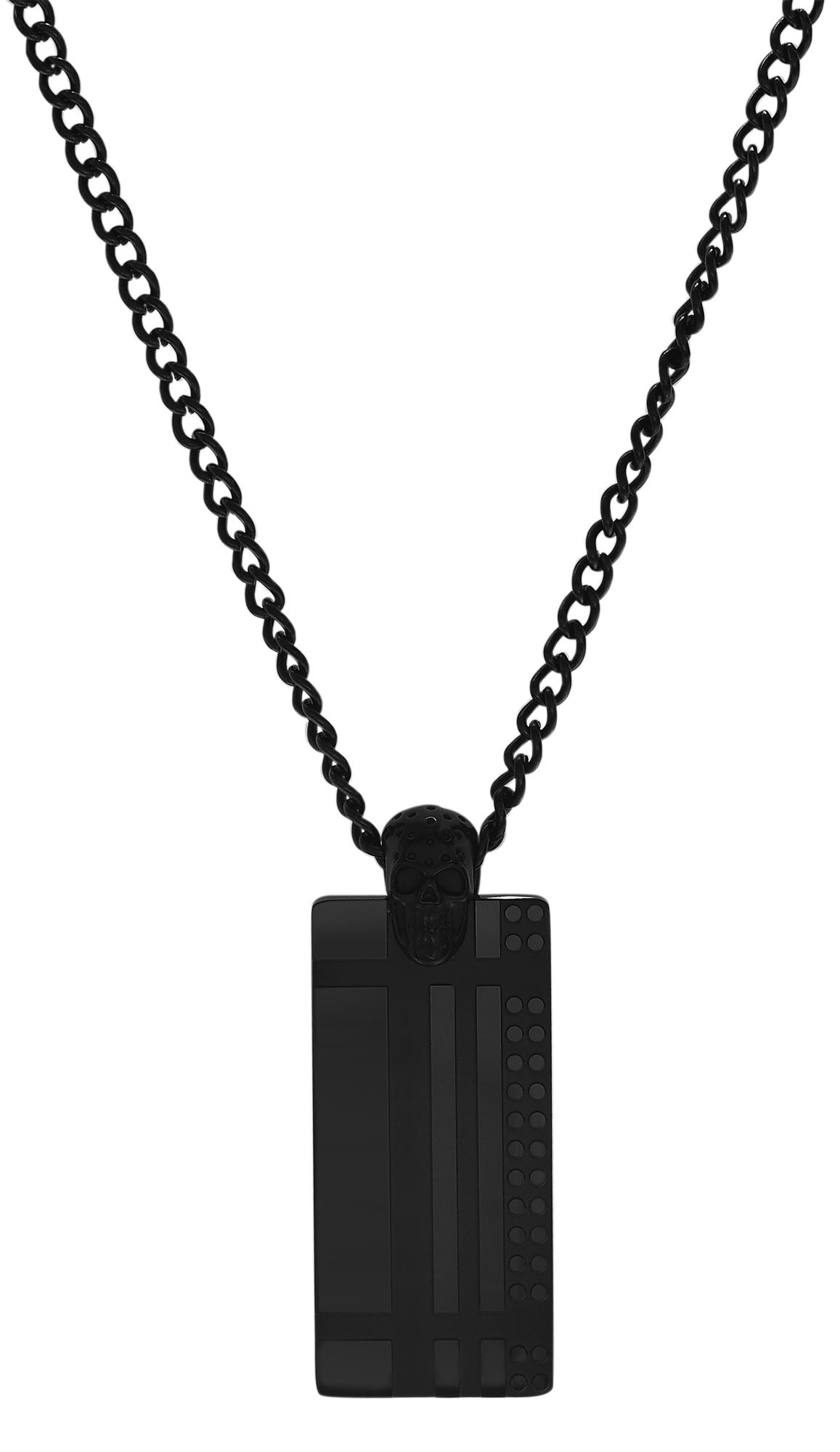 Akzent Halskette mit Dog Tag Anhänger, Edelstahl, Öse Totenkopf, 60+5 cm, schwarz